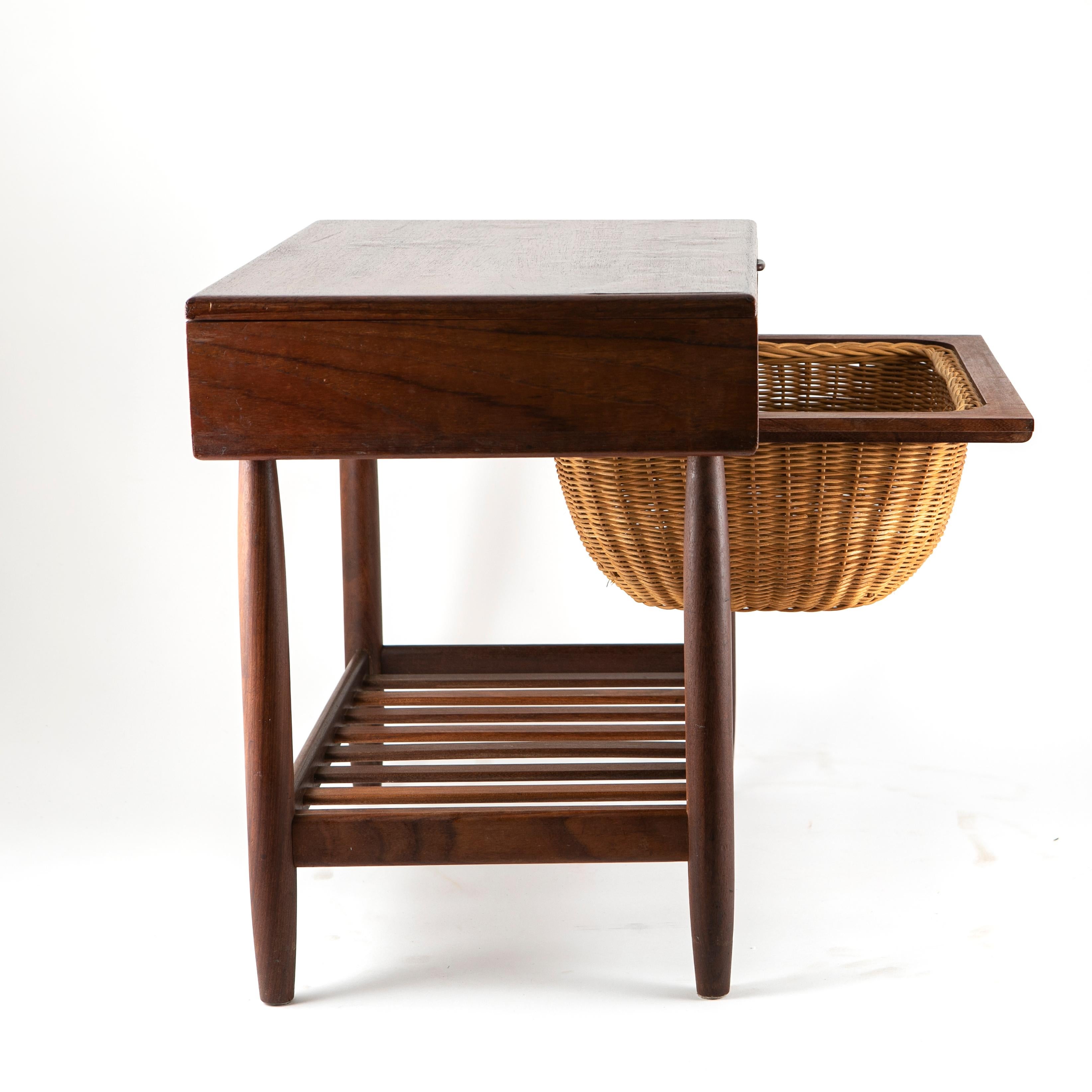 Wicker Danish Modern Sewing / End Table by Ejvind Johansson for FDB Mobler