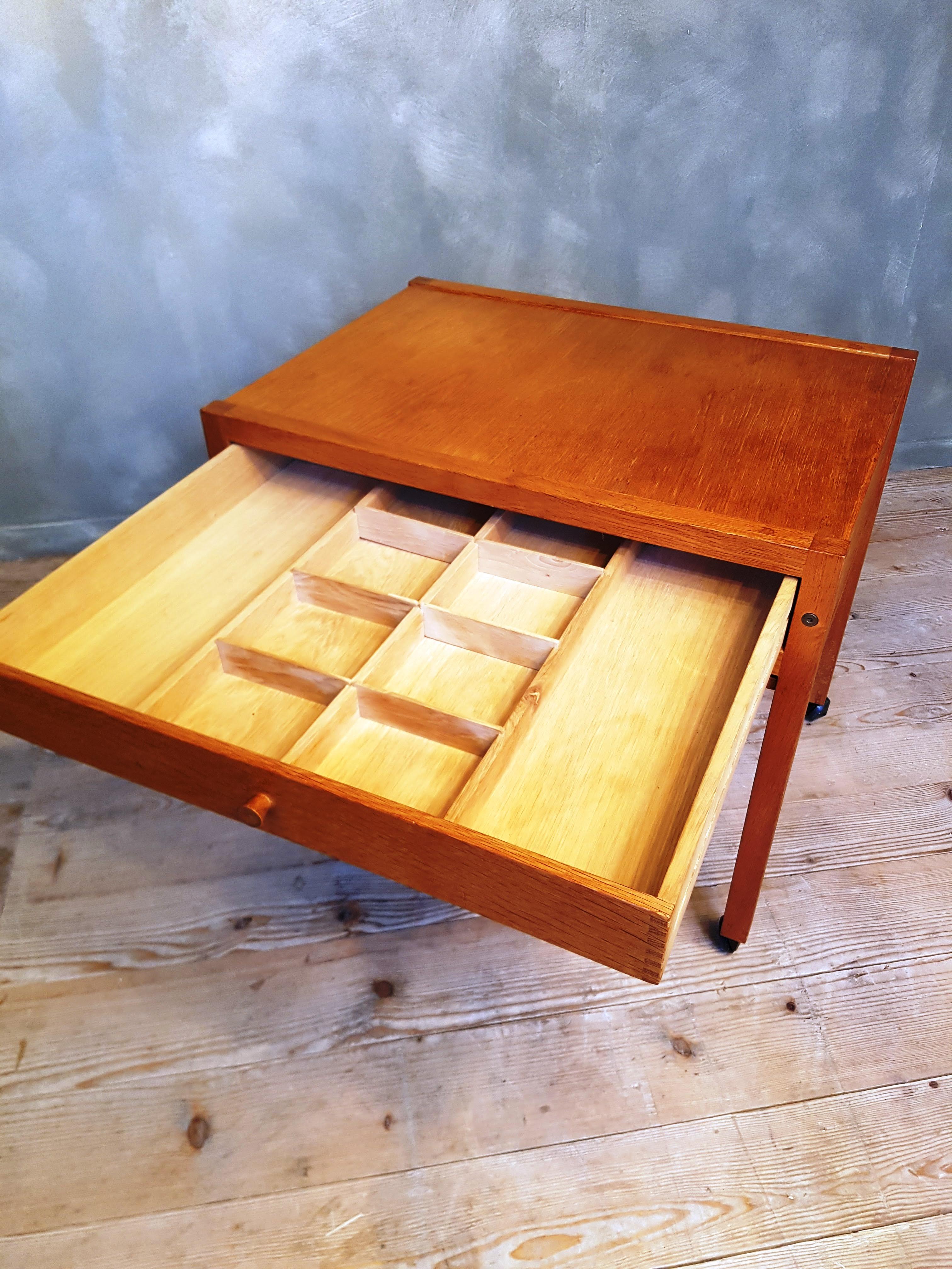 European Danish Modern Sewing Table on Wheels For Sale