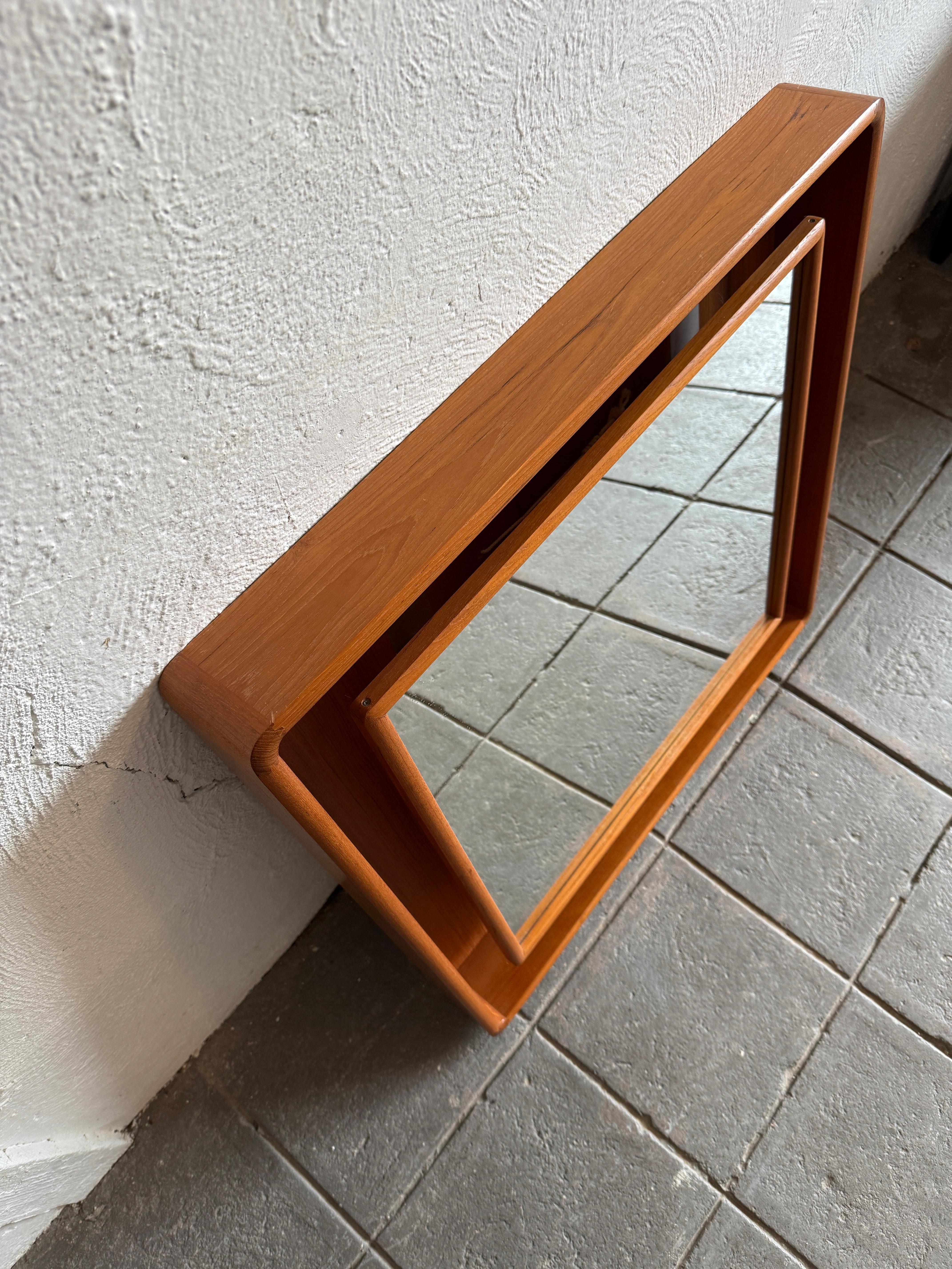 Woodwork Danish Modern shadow box illuminated wall mirror Teak by Pedersen & Hansen For Sale