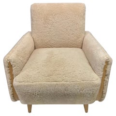 Danish Modern Shearling Sheepskin Upholstered Lounge Chair