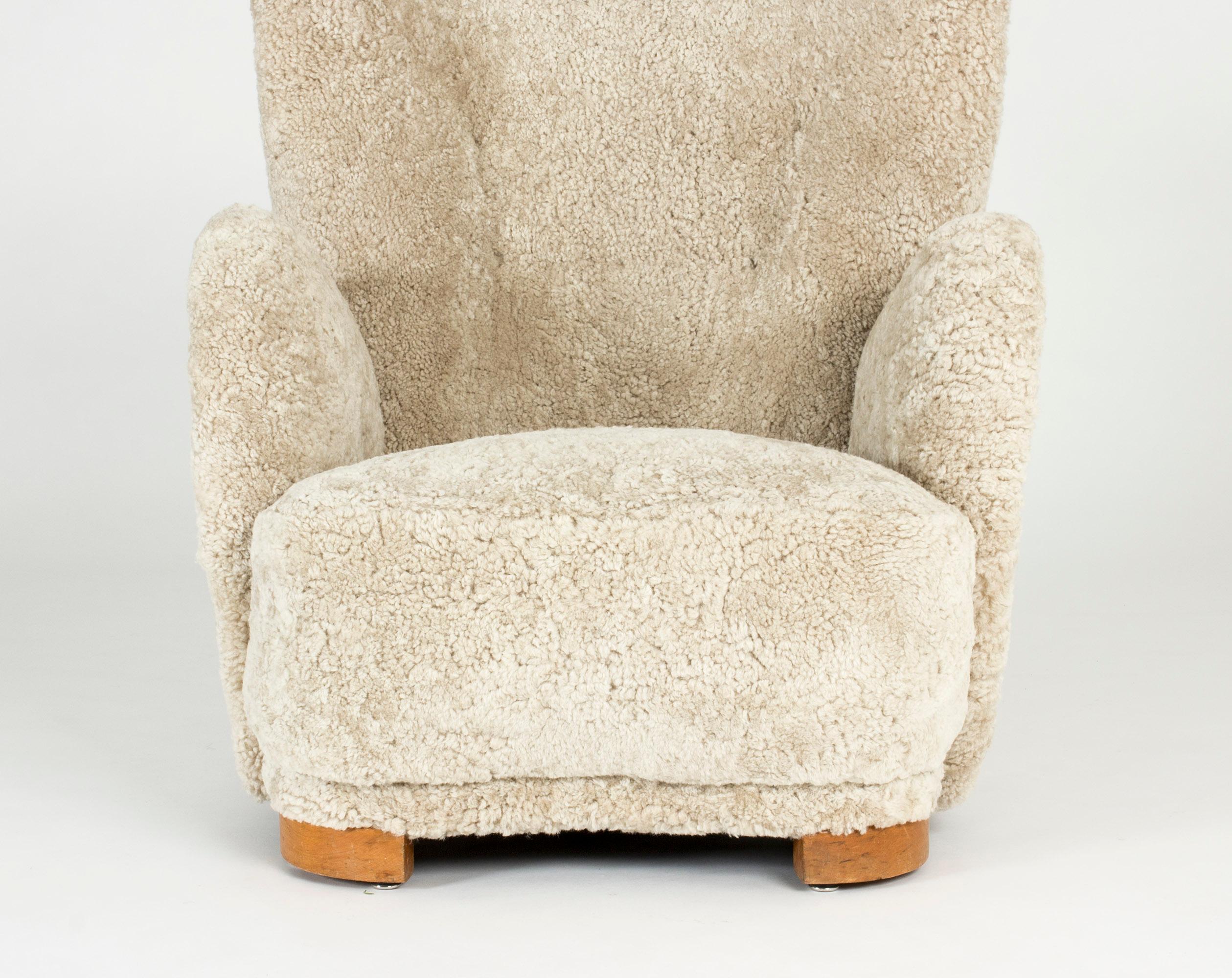 Danish Modern Sheepskin Longue Chair 3