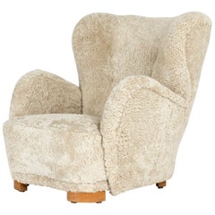 Danish Modern Sheepskin Longue Chair
