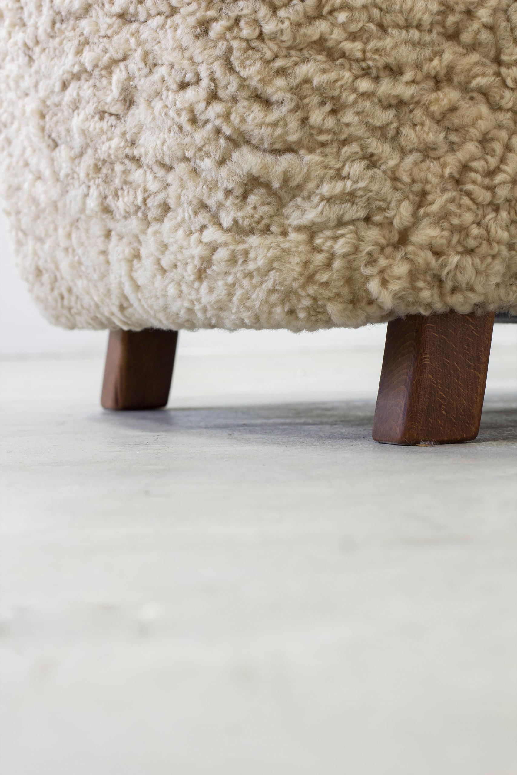 Danish modern sheepskin Wing back chair in the style of Lassen, Denmark 3