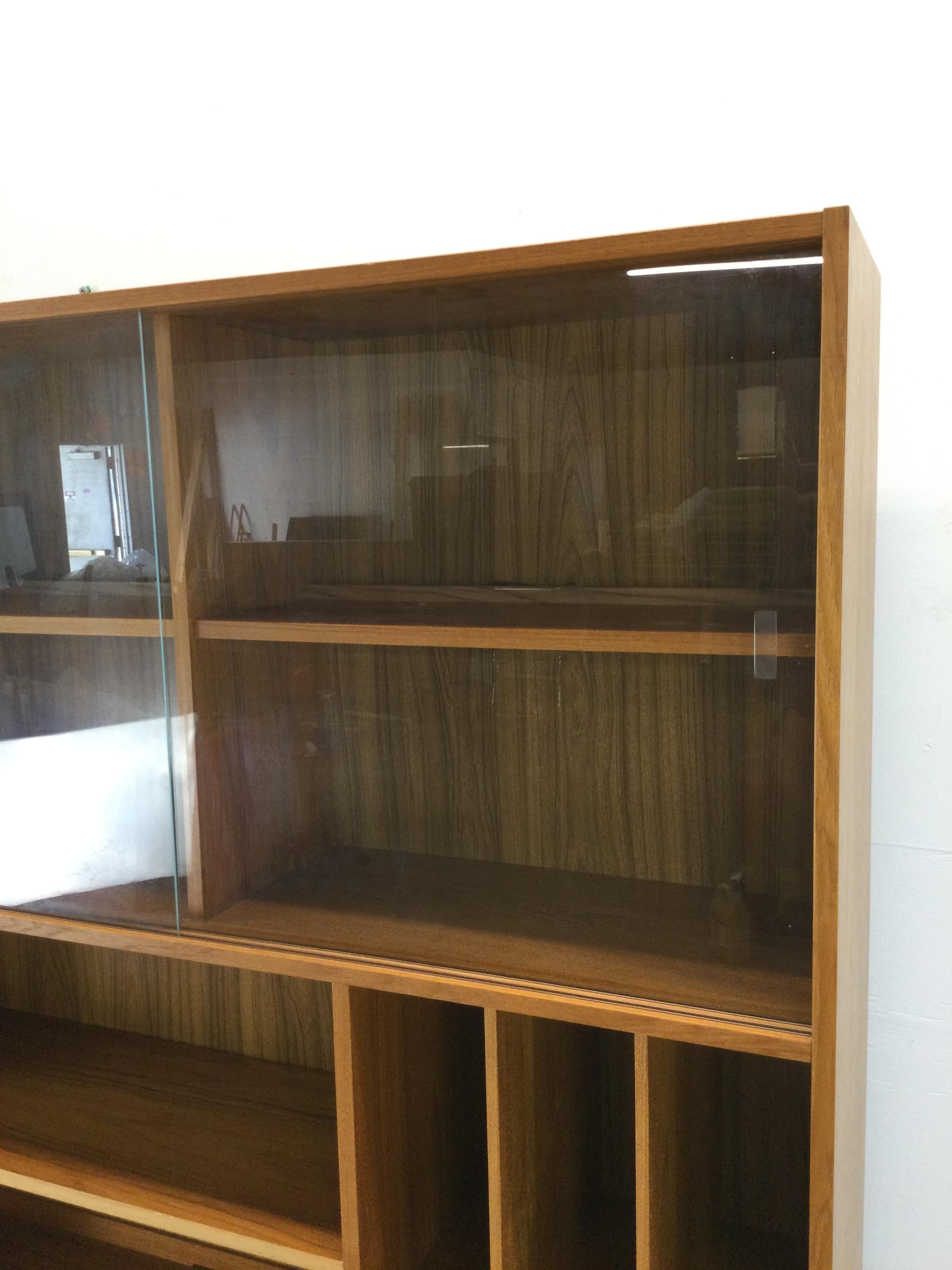 Danish modern shelving unit with sliding glass doors and drop front cabinet 3