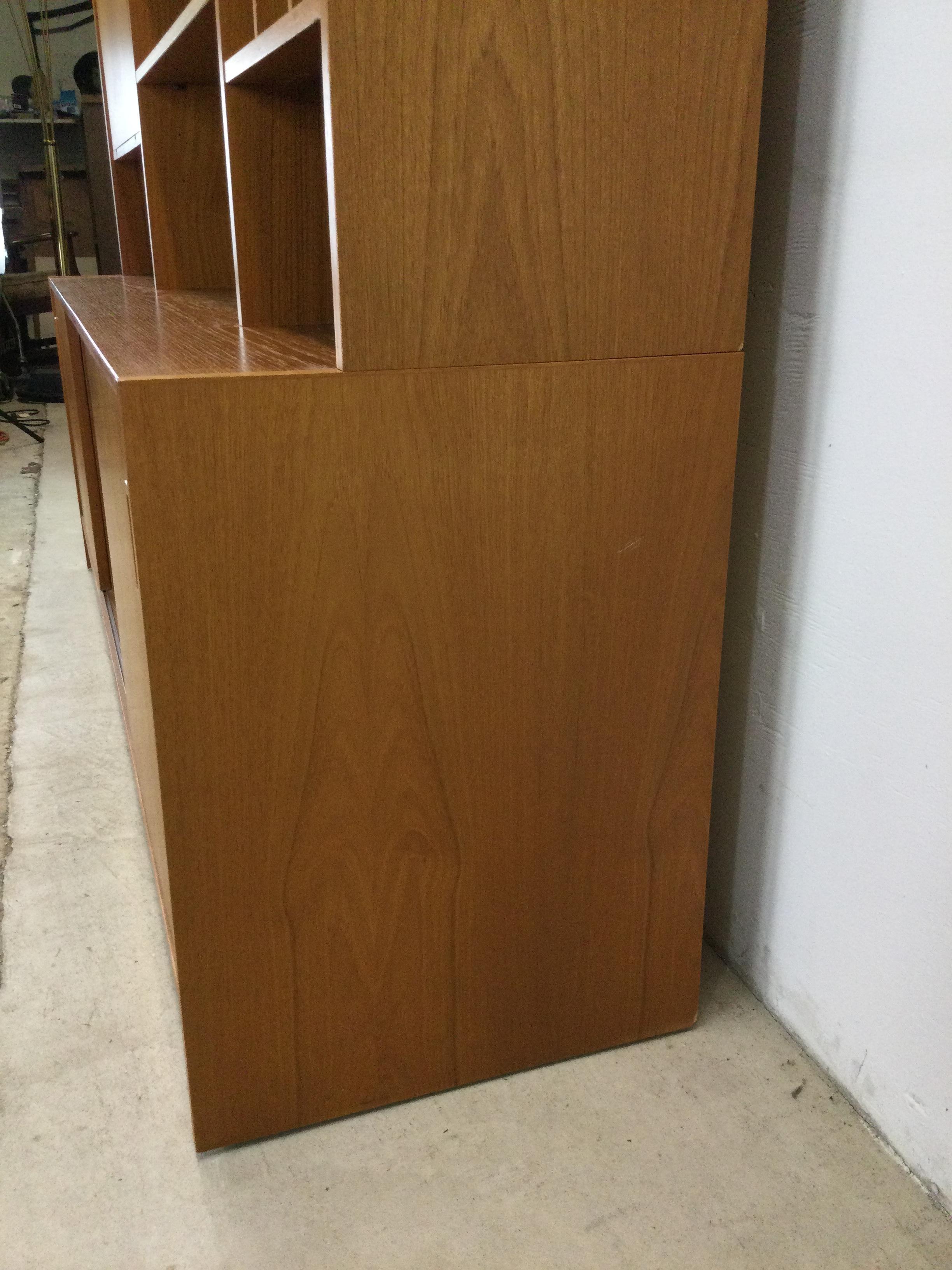 Danish modern shelving unit with sliding glass doors and drop front cabinet 5