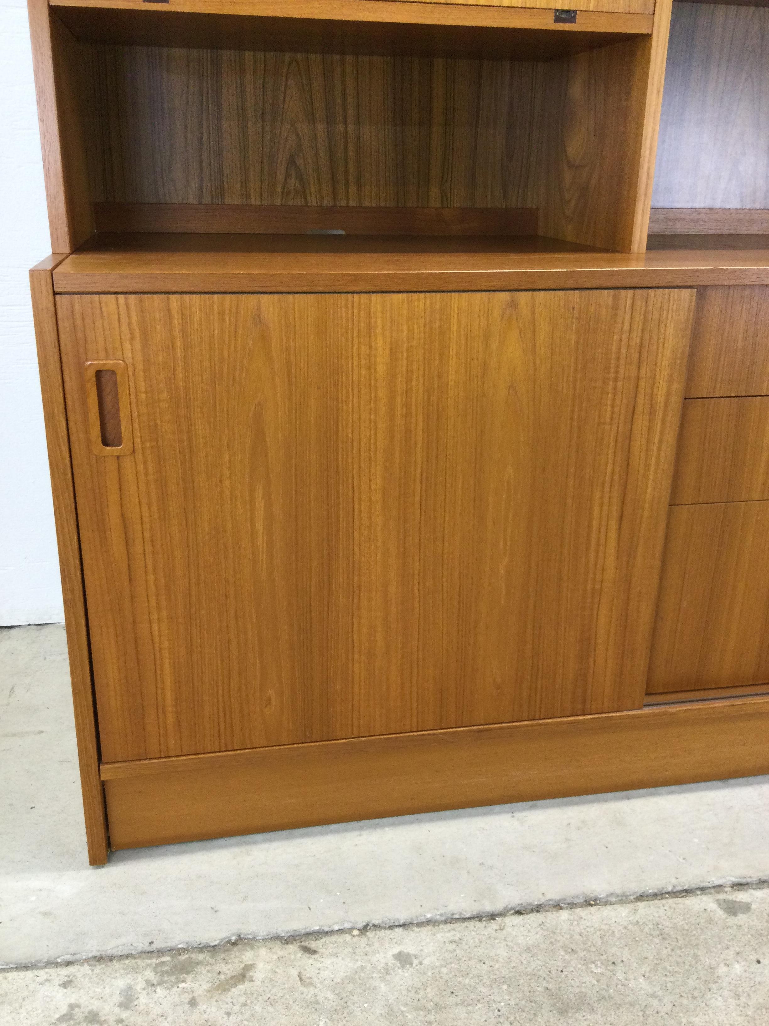Danish modern shelving unit with sliding glass doors and drop front cabinet 7