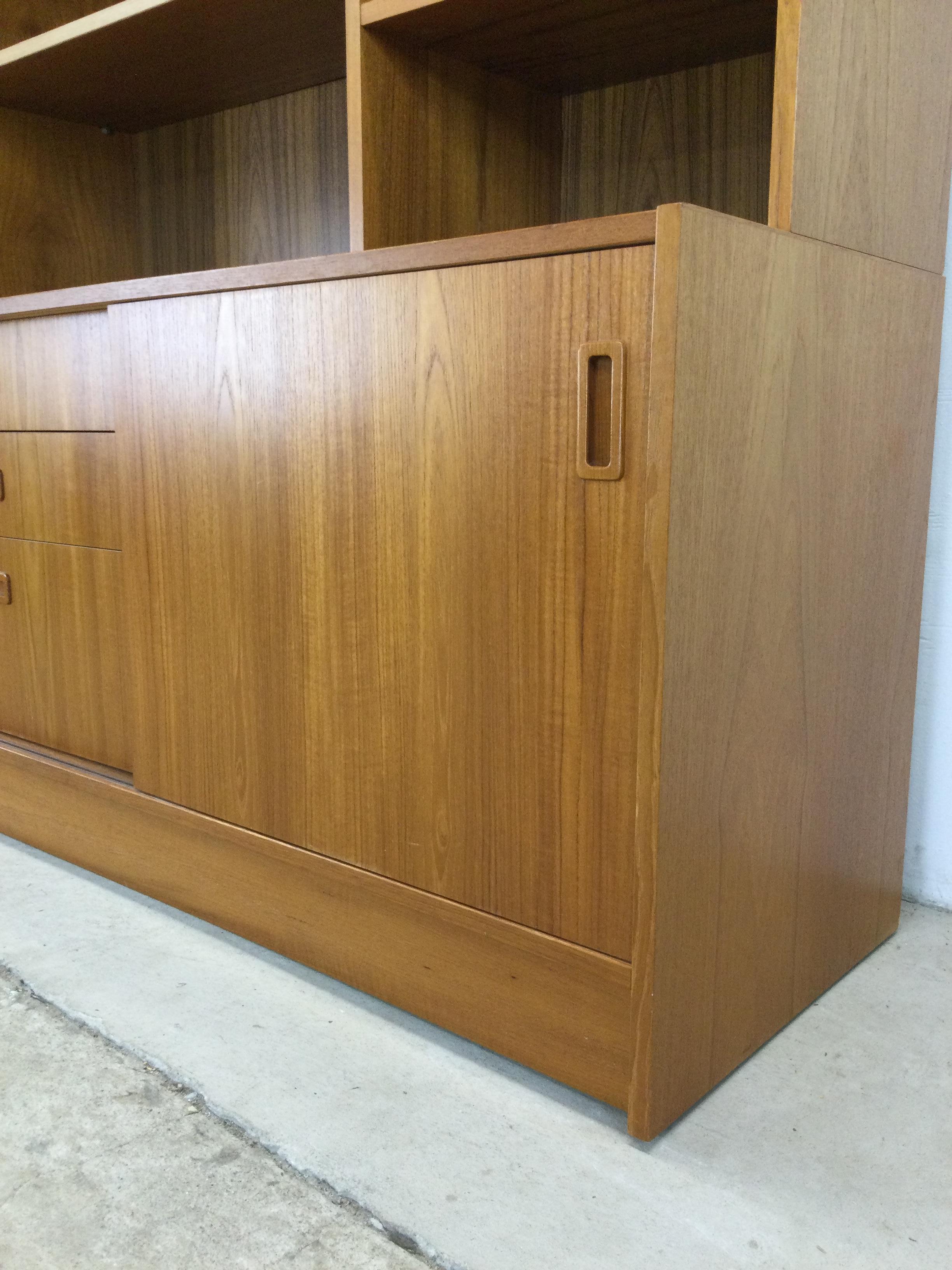 Danish modern shelving unit with sliding glass doors and drop front cabinet 8
