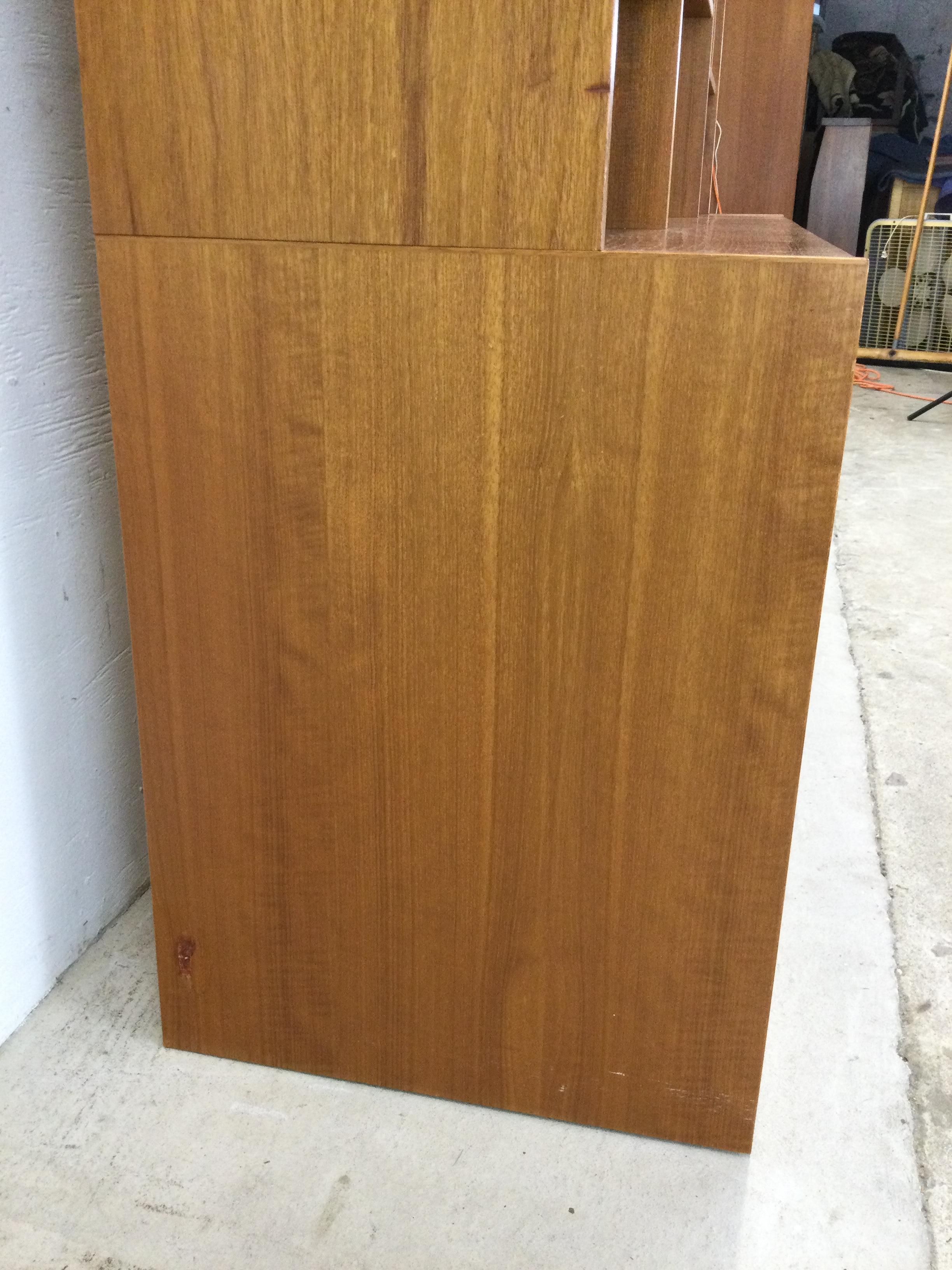 Danish modern shelving unit with sliding glass doors and drop front cabinet 10