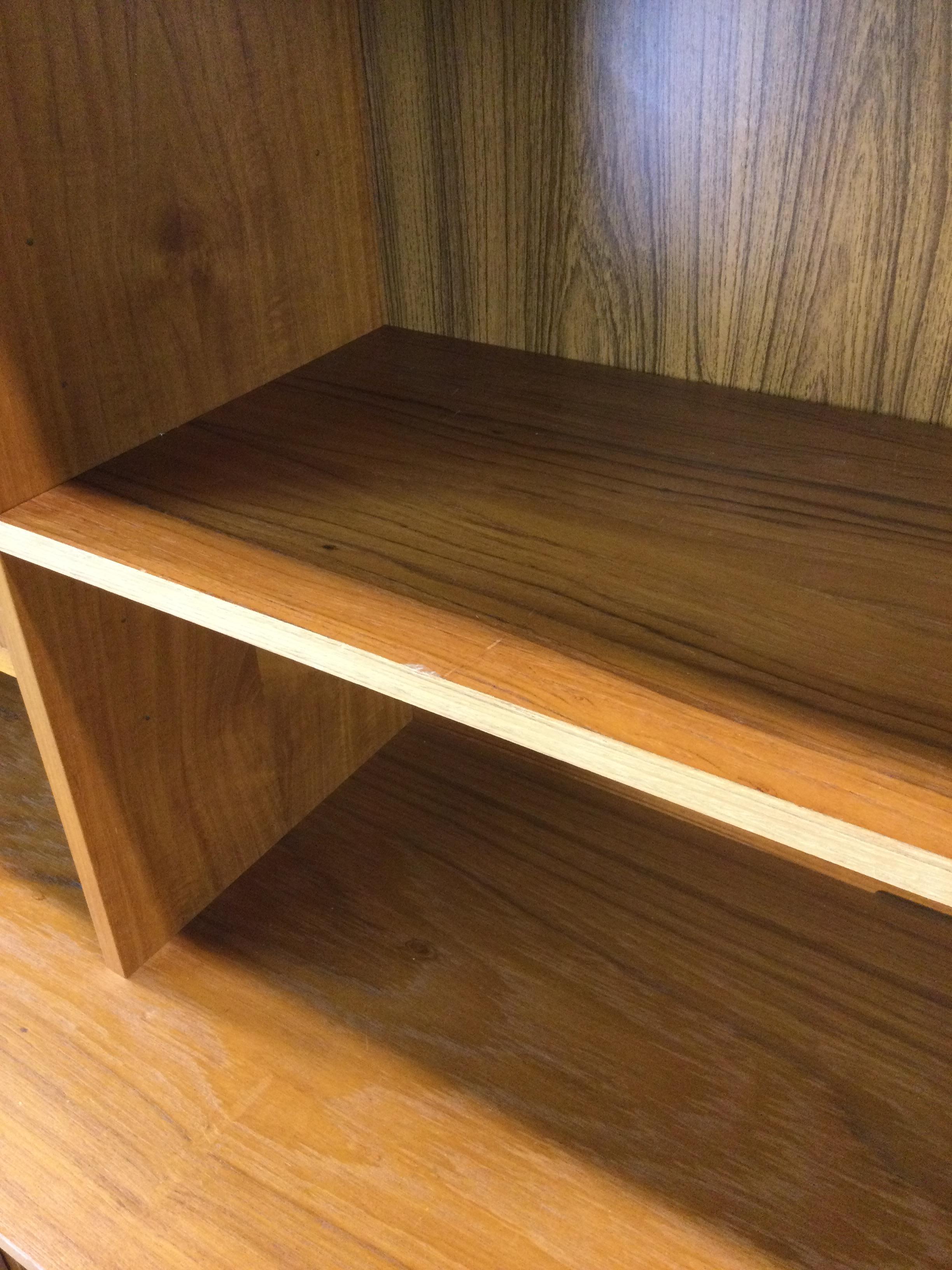 Danish modern shelving unit with sliding glass doors and drop front cabinet 1