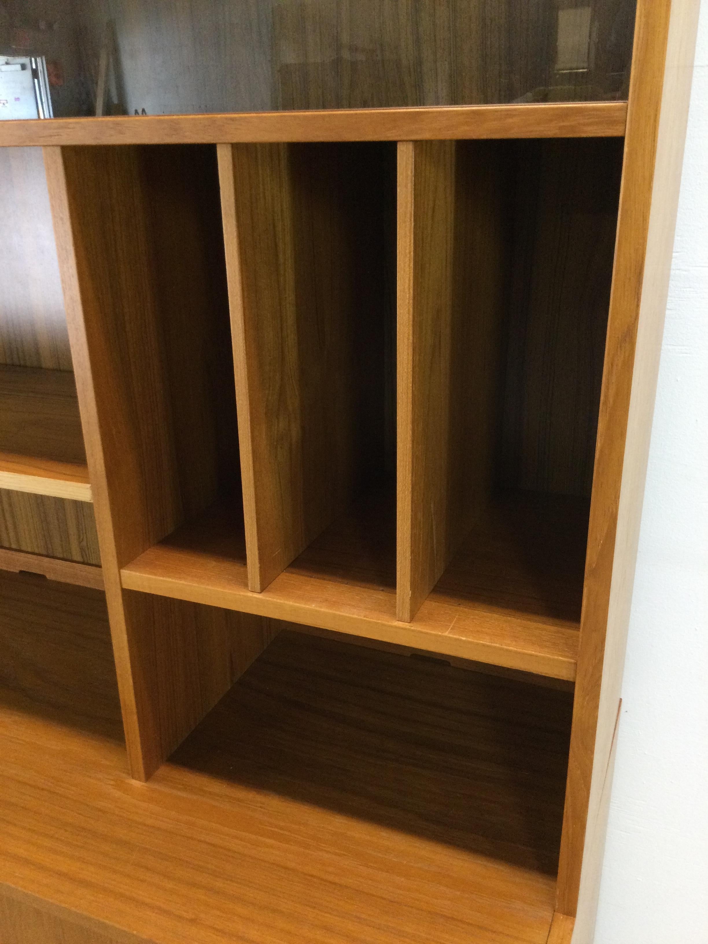 Danish modern shelving unit with sliding glass doors and drop front cabinet 2
