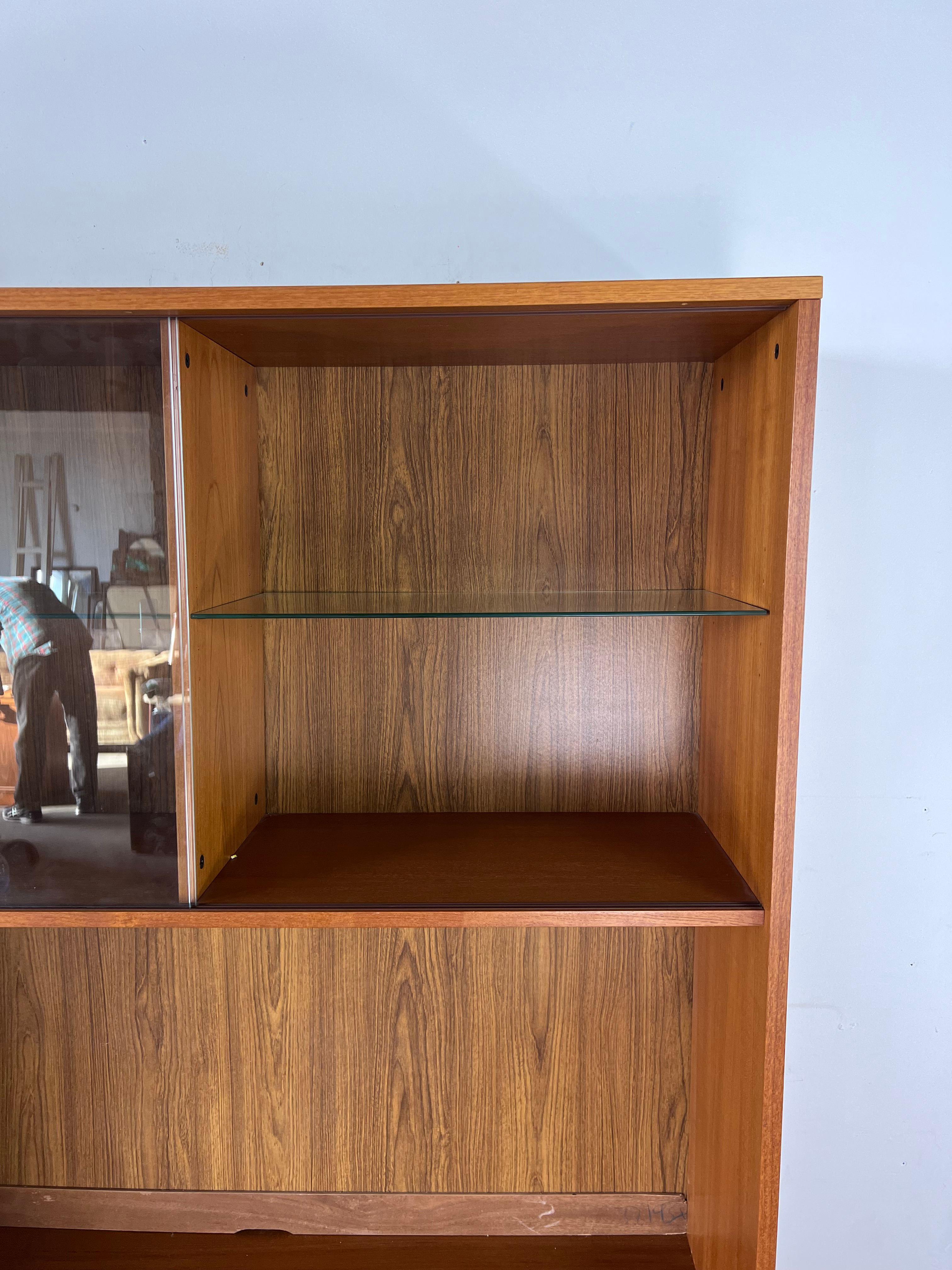 Late 20th Century Danish Modern Shelving Unit with Sliding Glass Doors For Sale