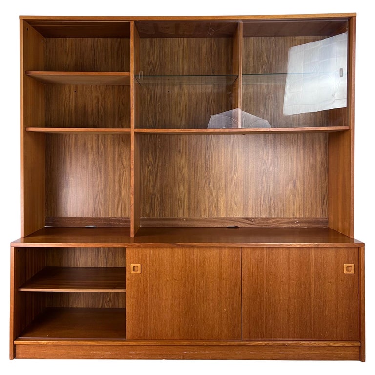 Danish Modern Shelving Unit with Sliding Glass Doors For Sale at 1stDibs