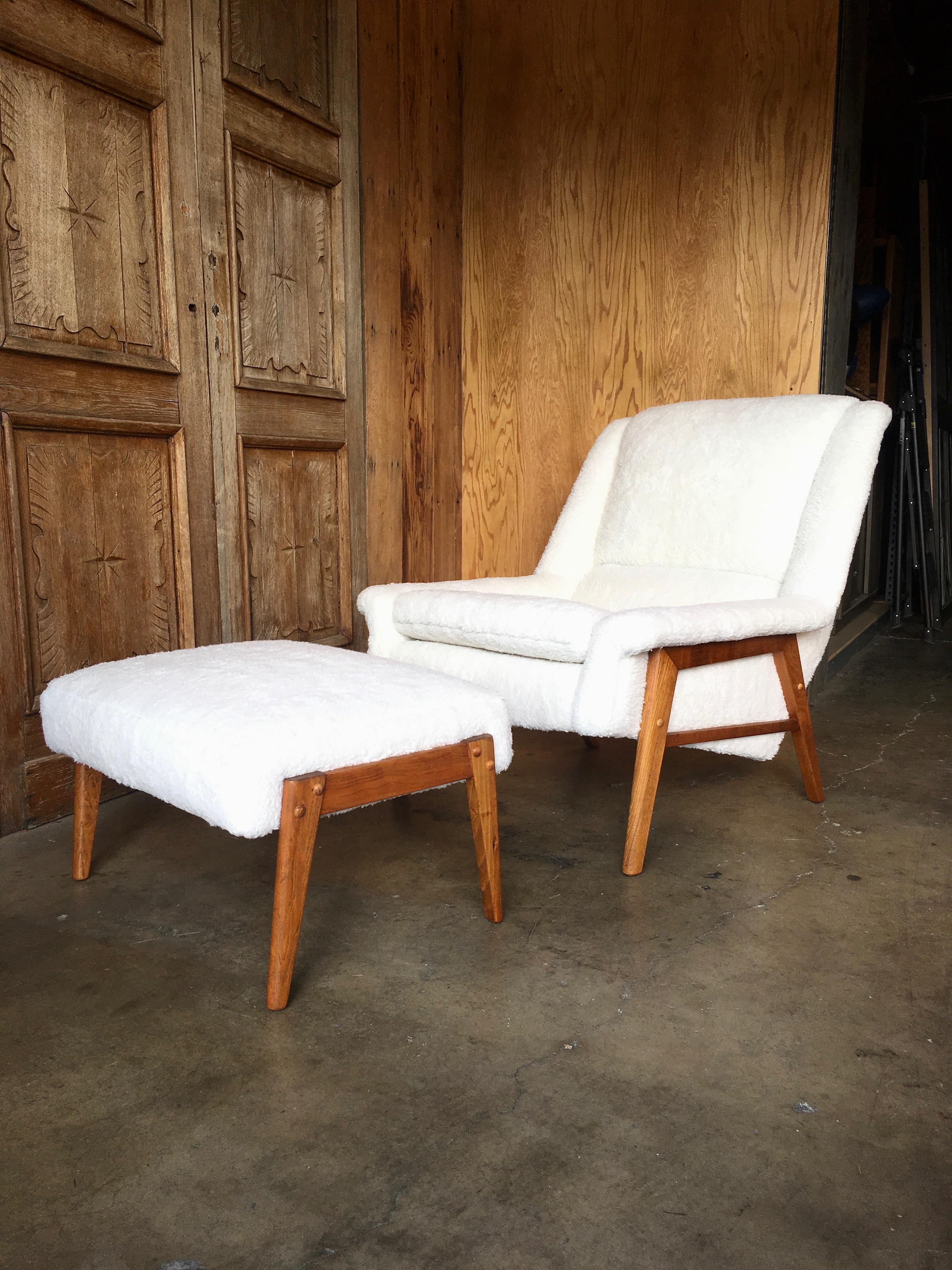 Danish Modern Sherpa Lounge Chair and Ottoman 1