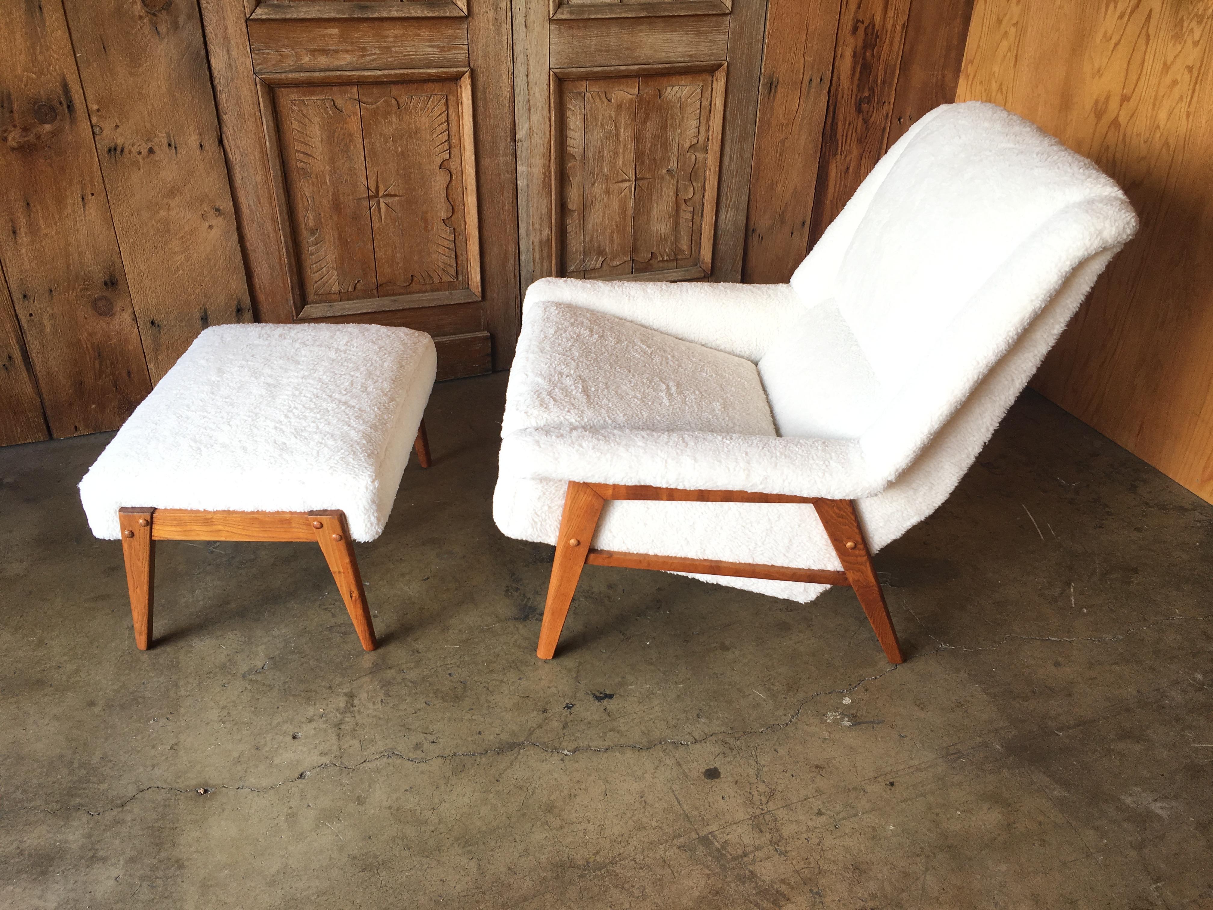 Danish Modern Sherpa Lounge Chair and Ottoman 3