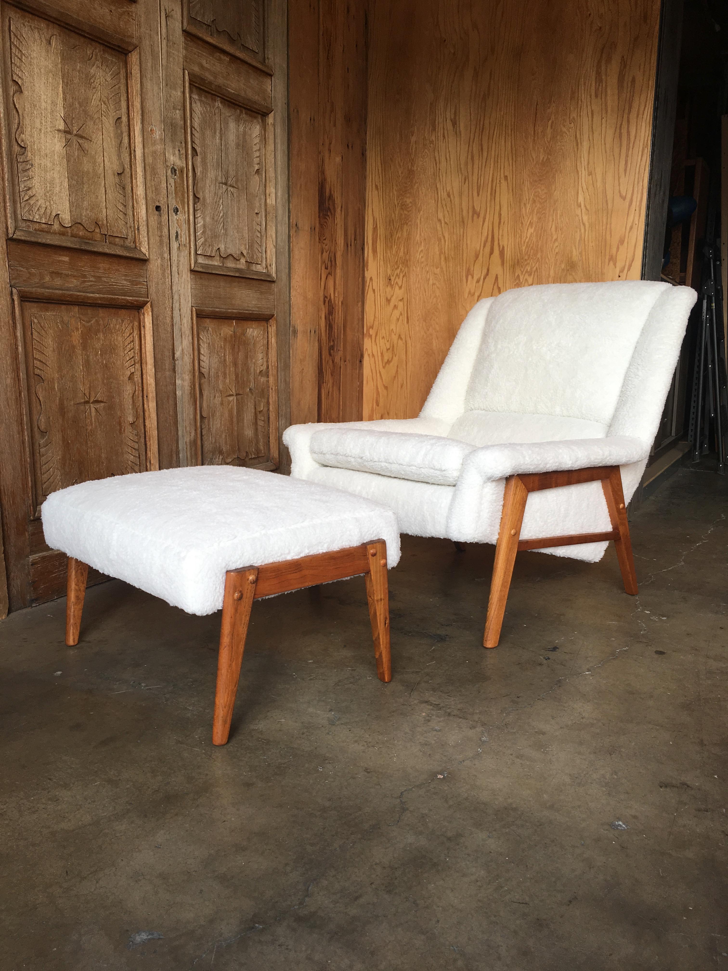 Danish Modern Sherpa Lounge Chair and Ottoman 5