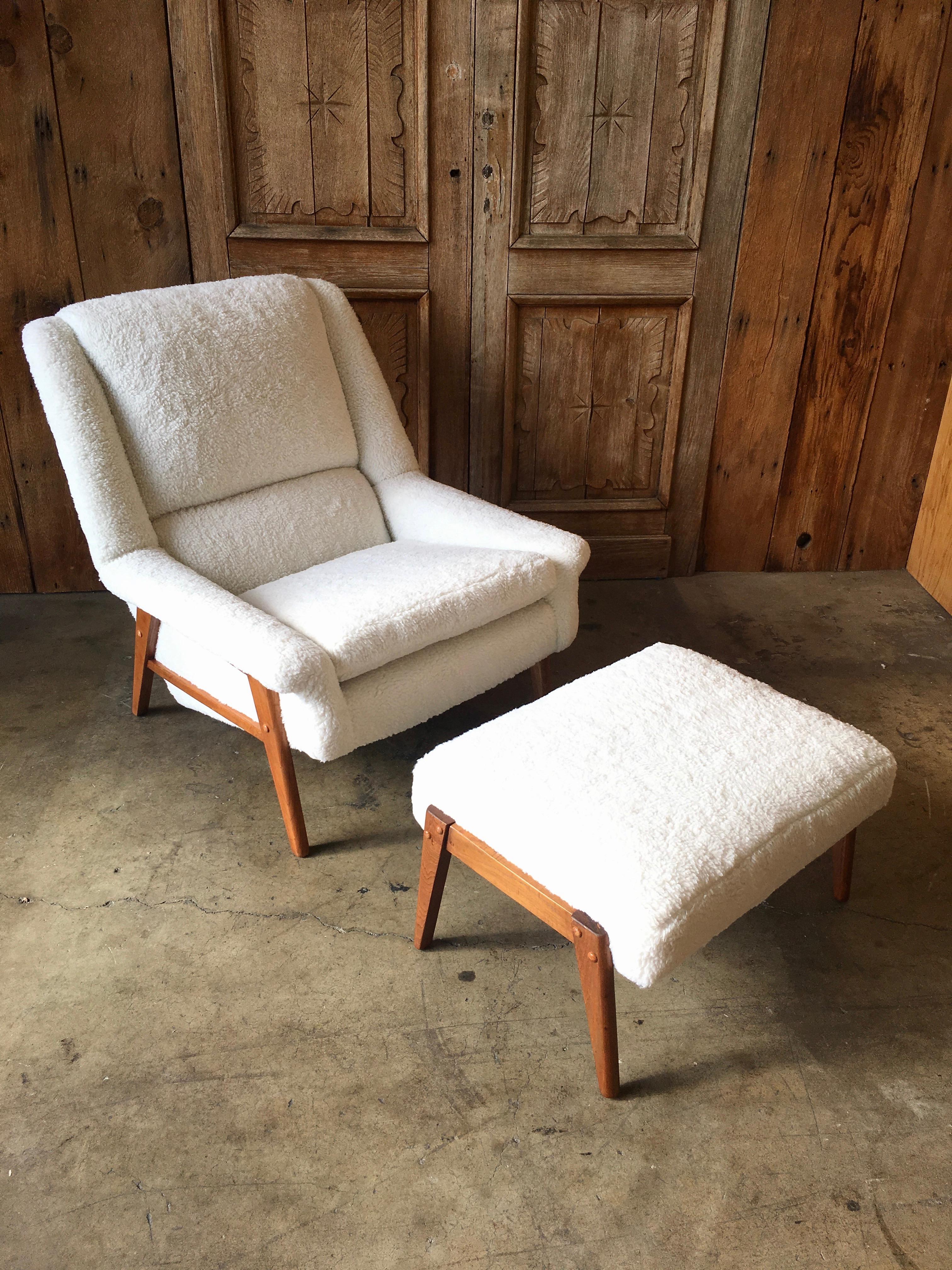 Scandinavian Modern Danish Modern Sherpa Lounge Chair and Ottoman