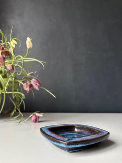 Plato Vide-Poche danés moderno de gres azul brillante, años 60