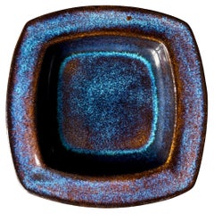 Danish Modern Shiny Blue Stoneware Vide-Poche Dish, 1960s