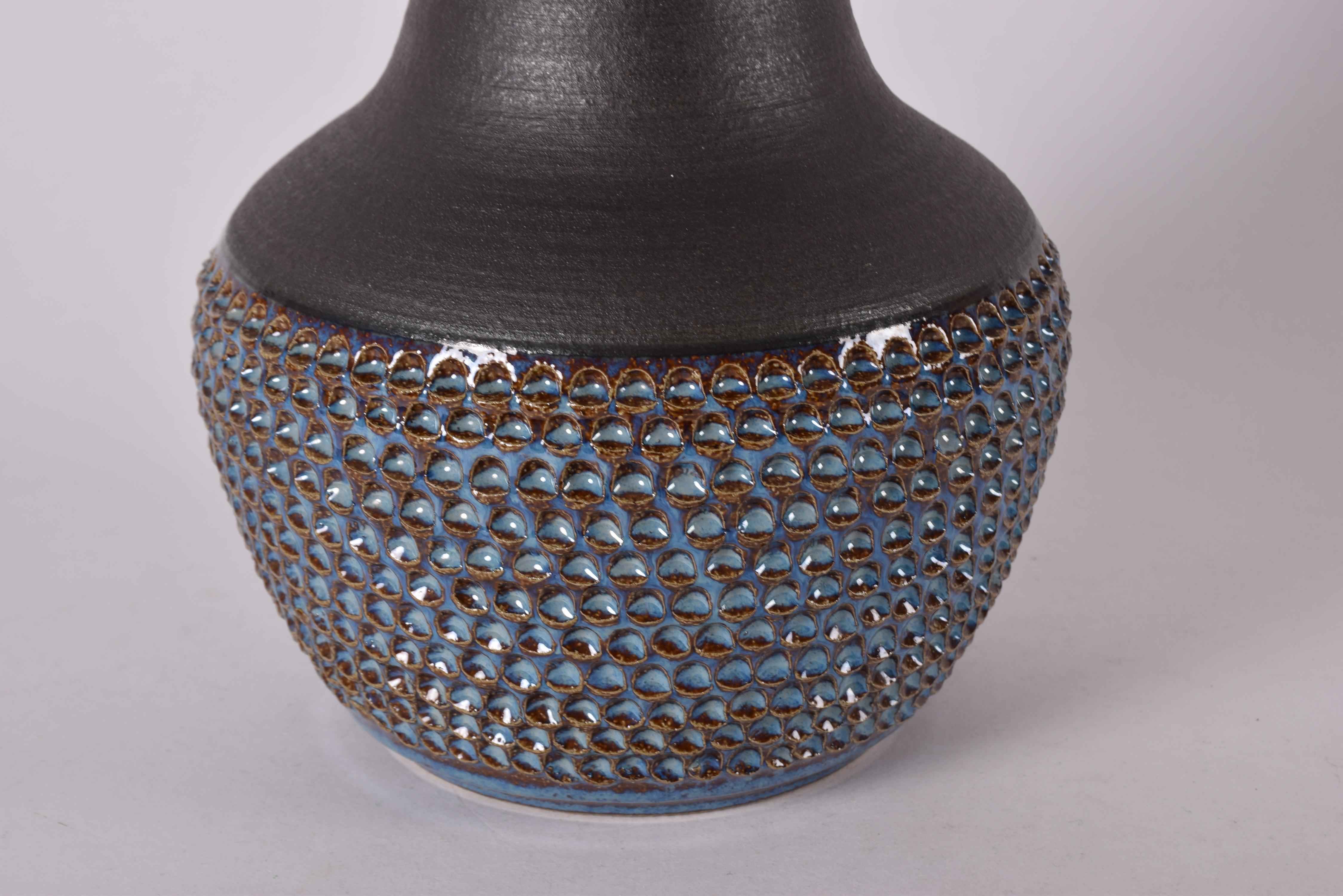 Danish Modern Søholm Blue Ceramic Table Lamp with Lampshade by Einar Johansen 1