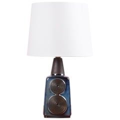 Danish Modern Søholm Blue Table Lamp with Circle Decor by Einar Johansen, 1960s