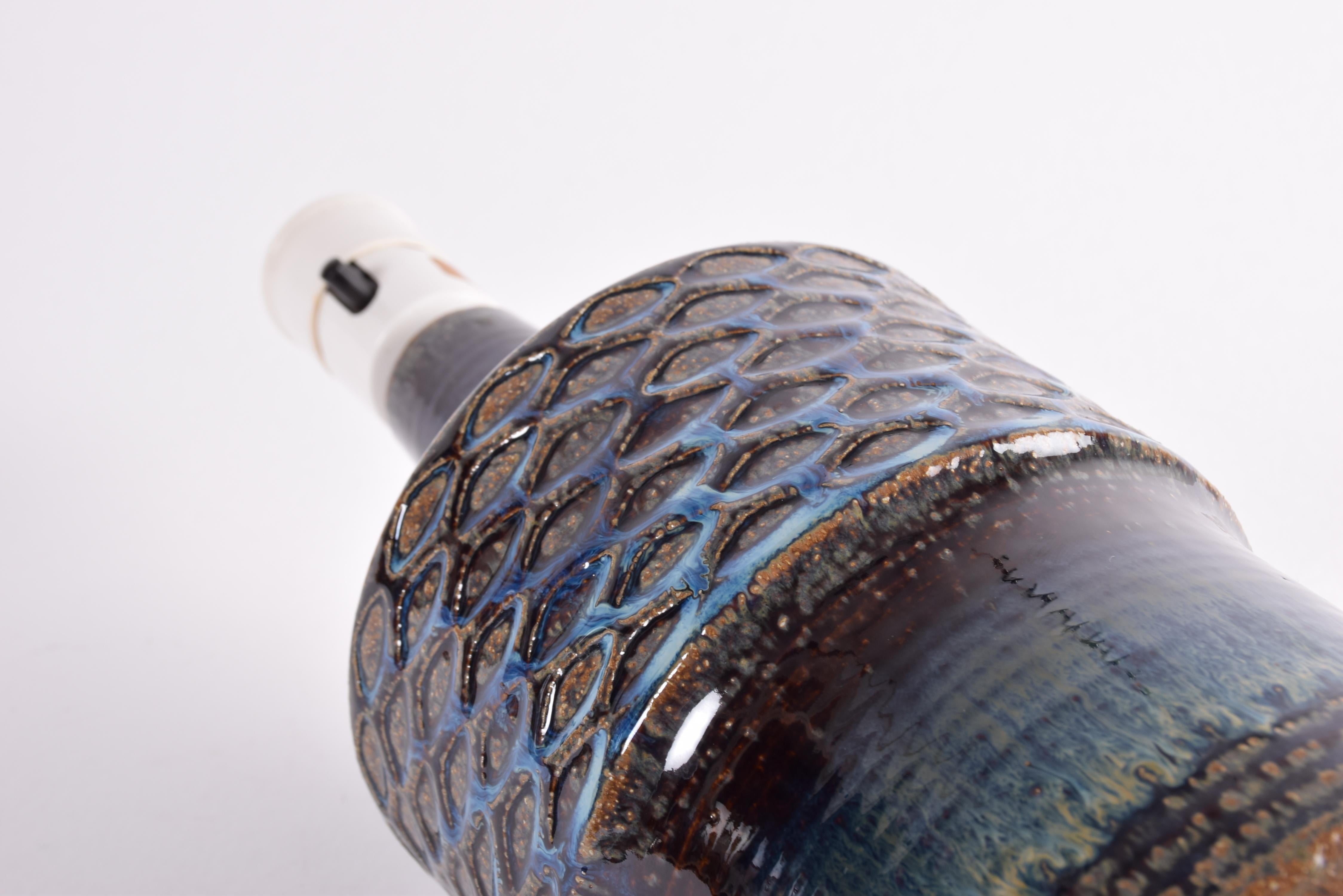 Danish Modern Søholm Sculptural Ceramic Table Lamp Blue Fish Scales Decor, 1960s For Sale 1