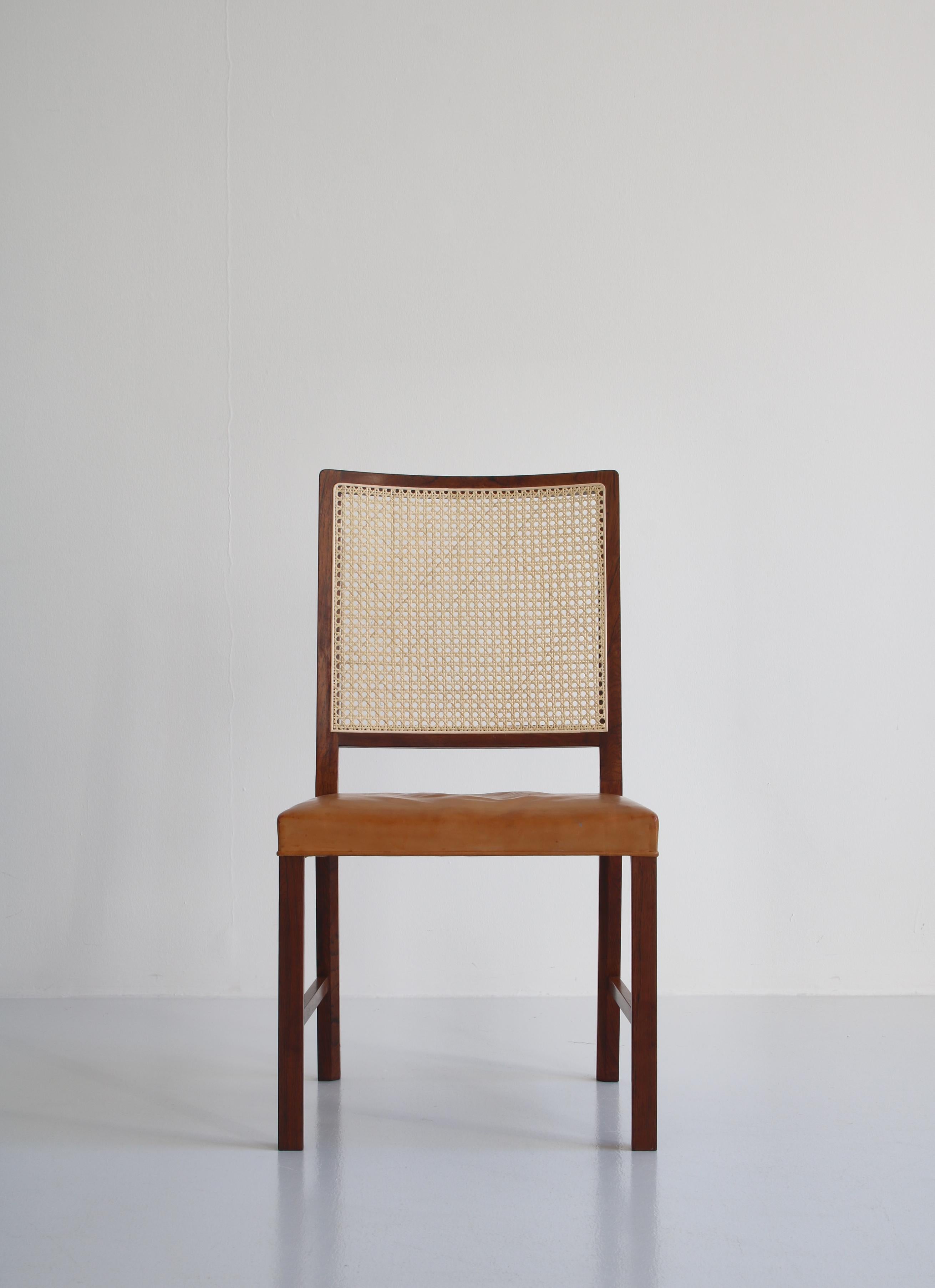 Scandinavian Modern Danish Modern Side Chair in Rosewood and Leather by Bernt Petersen, 1960s