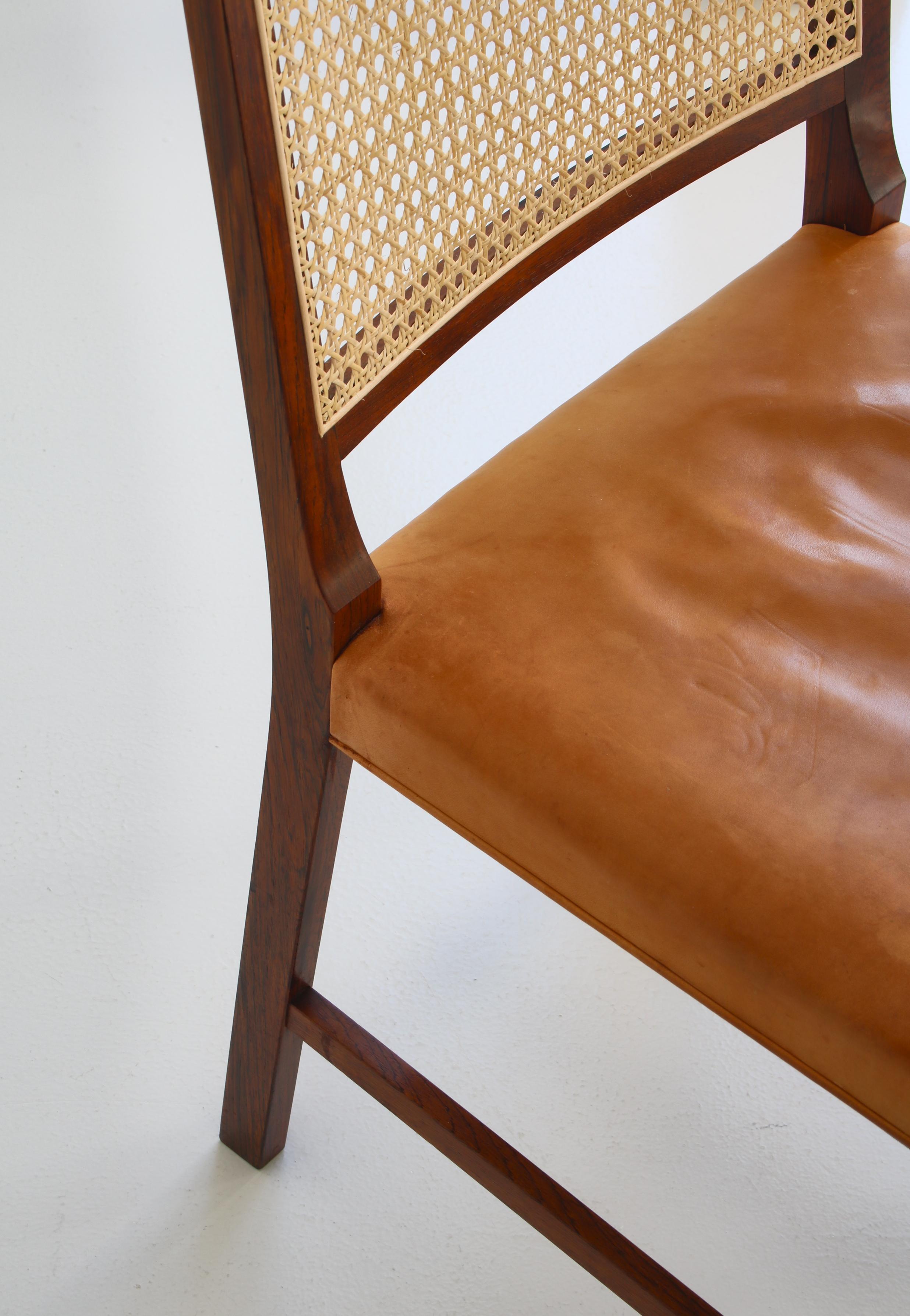 Danish Modern Side Chair in Rosewood and Leather by Bernt Petersen, 1960s 2