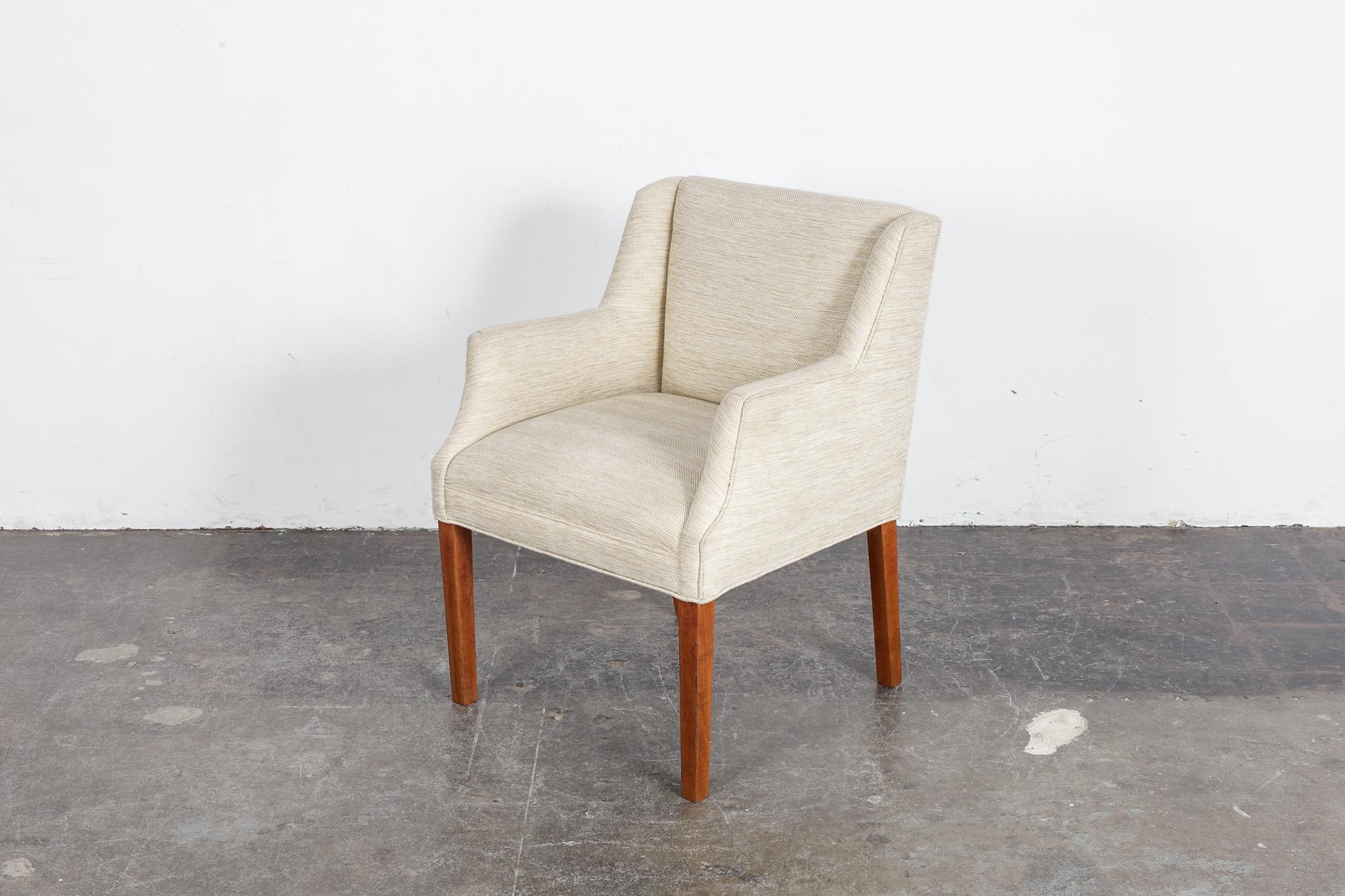 Mid-Century Modern Danish Modern Side Chair on Solid Teak Legs with New Woven Crème/ Yellow Fabric