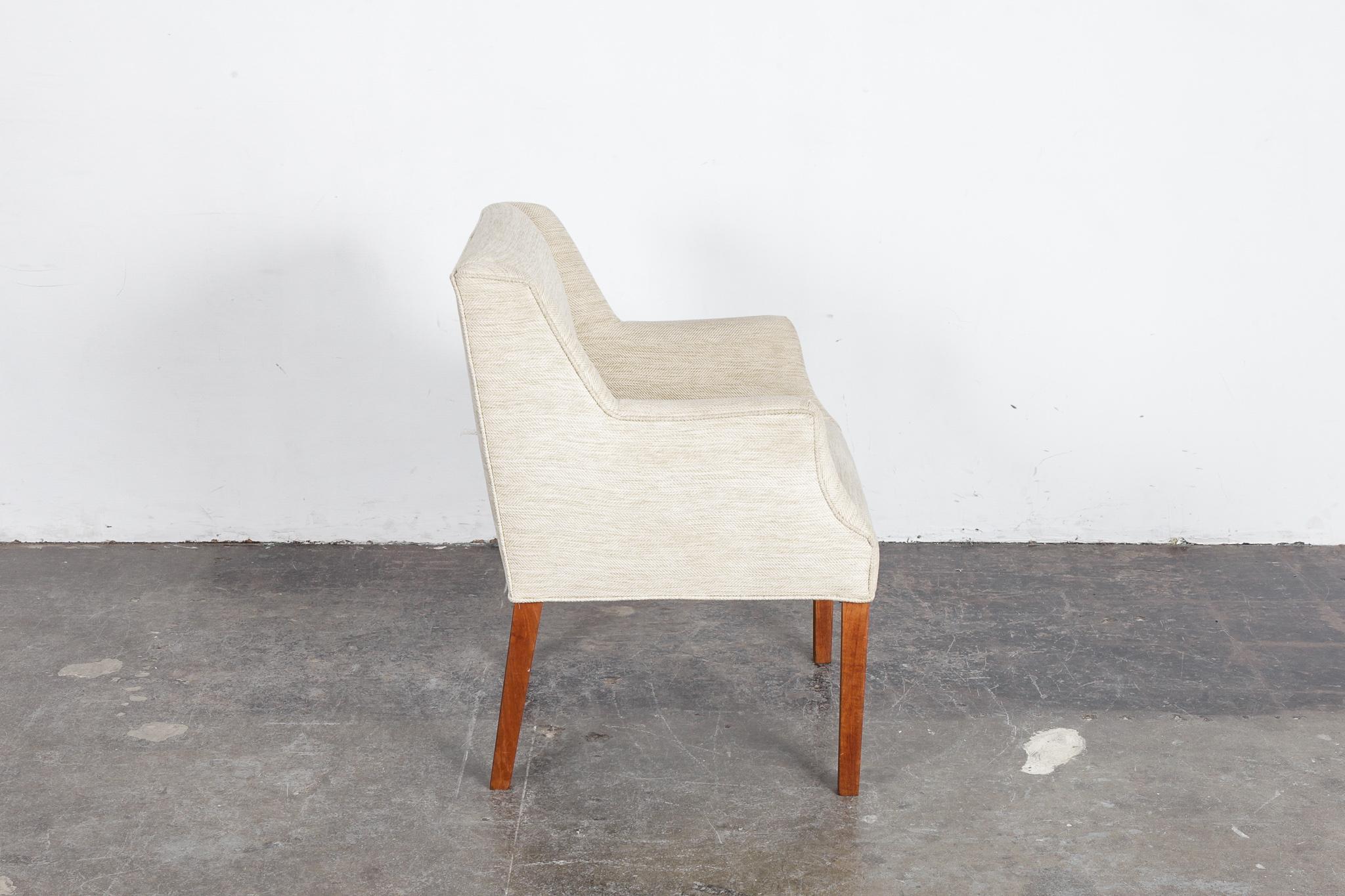 Oiled Danish Modern Side Chair on Solid Teak Legs with New Woven Crème/ Yellow Fabric