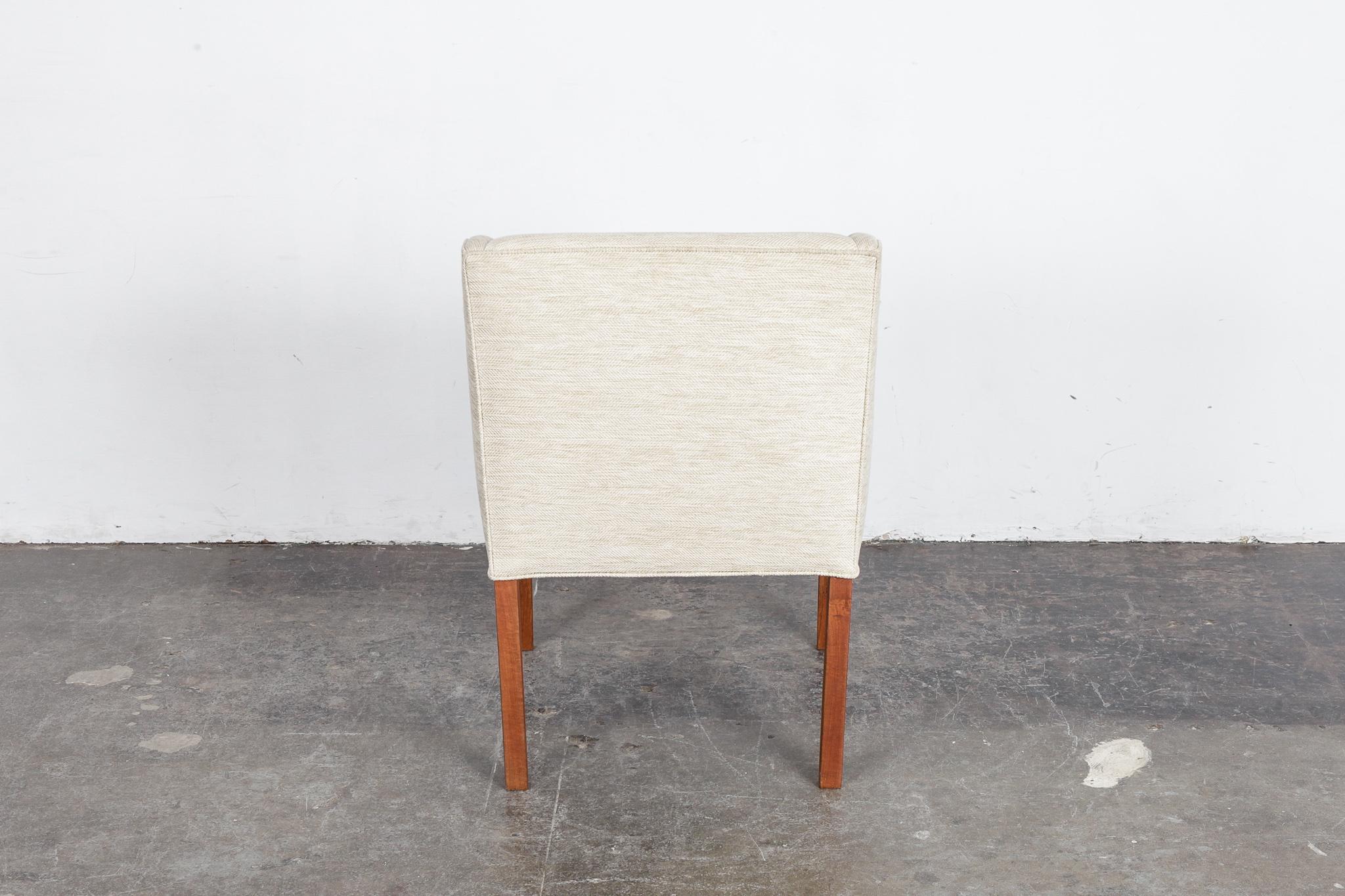 Danish Modern Side Chair on Solid Teak Legs with New Woven Crème/ Yellow Fabric In Good Condition In North Hollywood, CA
