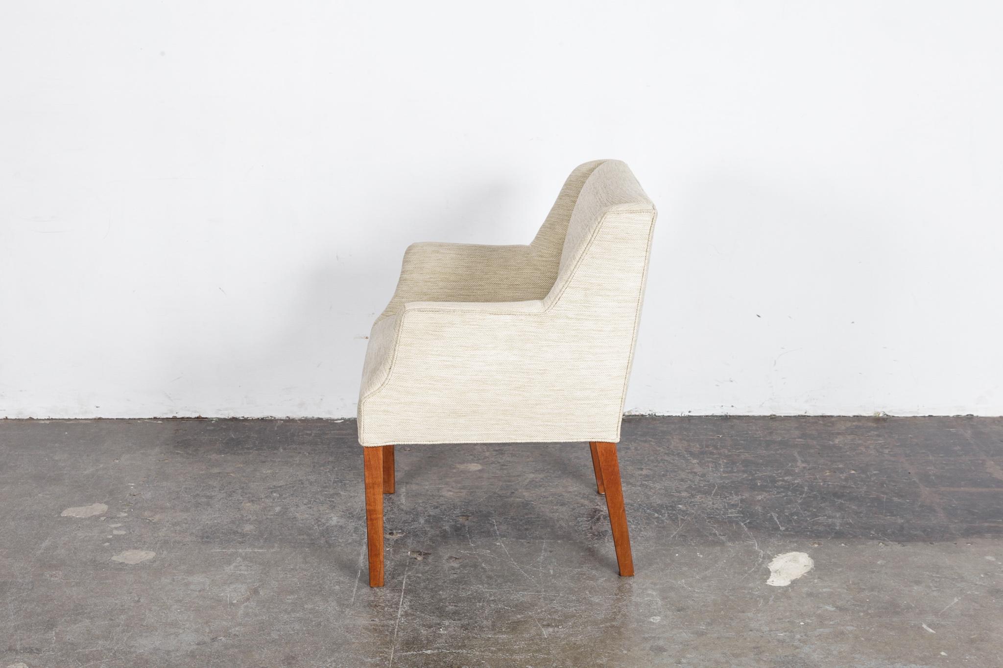 Mid-20th Century Danish Modern Side Chair on Solid Teak Legs with New Woven Crème/ Yellow Fabric