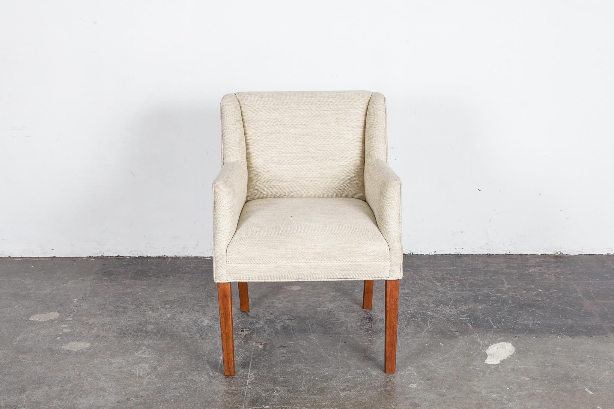 Danish Modern Side Chair on Solid Teak Legs with New Woven Crème/ Yellow Fabric 1