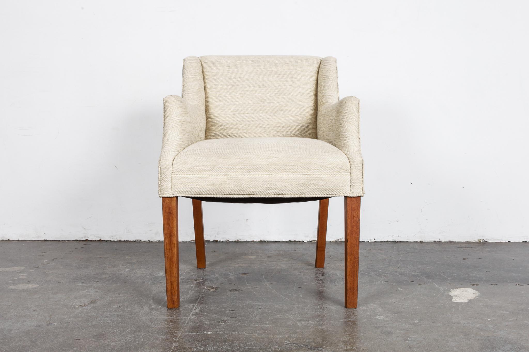 Danish Modern Side Chair on Solid Teak Legs with New Woven Crème/ Yellow Fabric 2