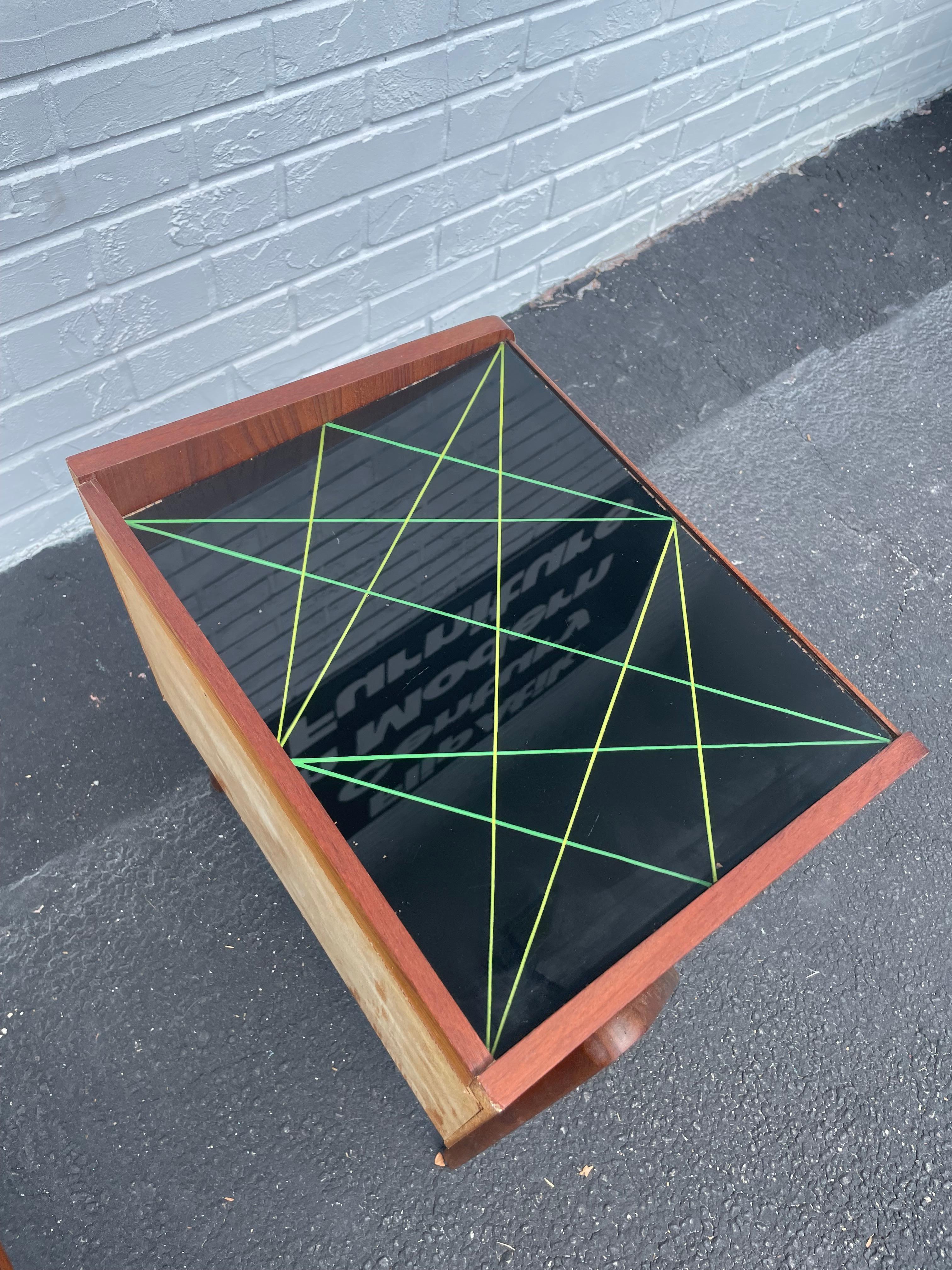 Danish Modern Side Tables or Nightstands. 18w 13d 23h. Original glass tops.