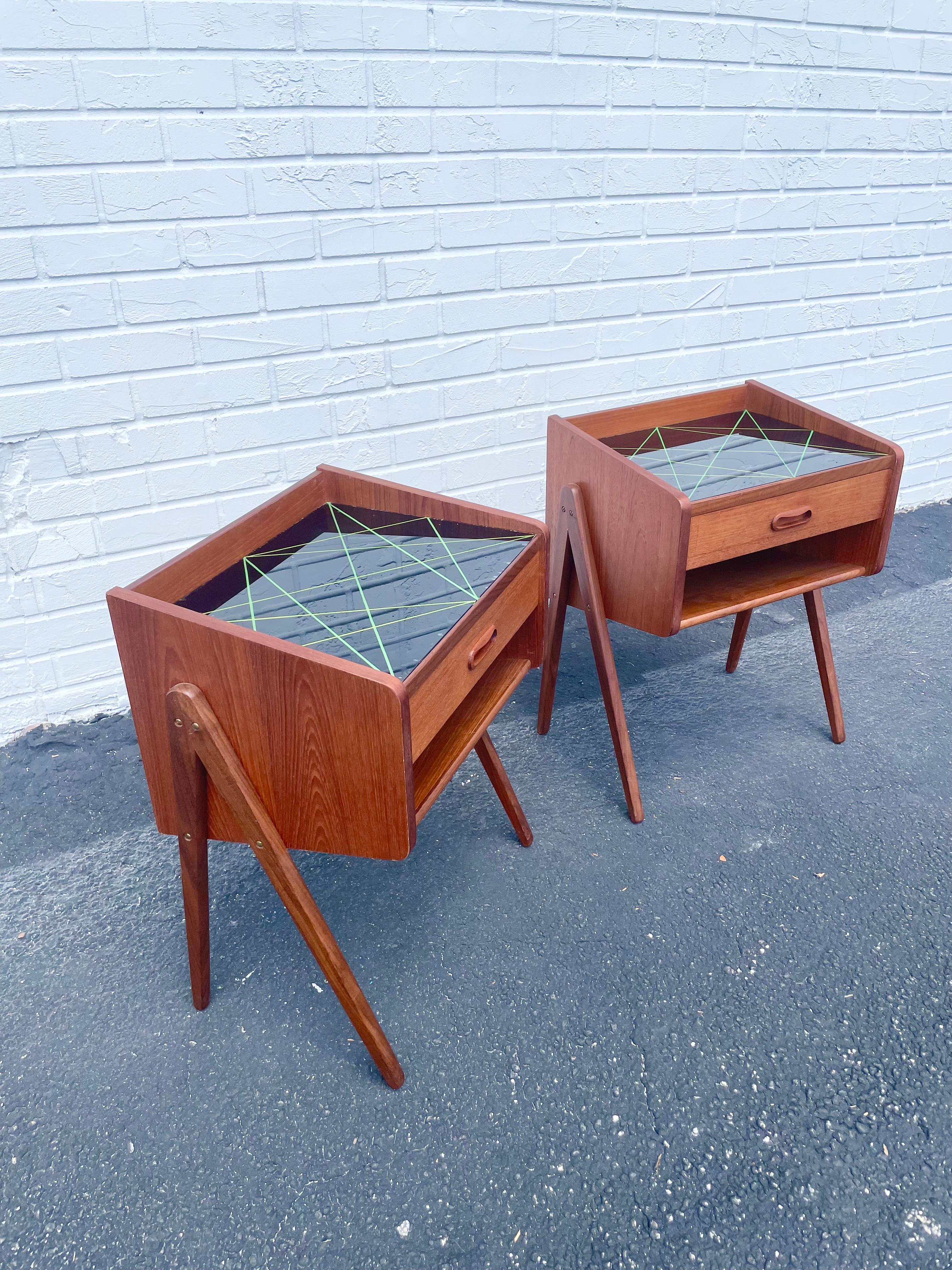 Glass Danish Modern Side or End Tables - a Pair For Sale