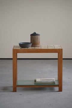 Danish Modern Side Table in Beech, Tiles & Glass, Made in 1980s