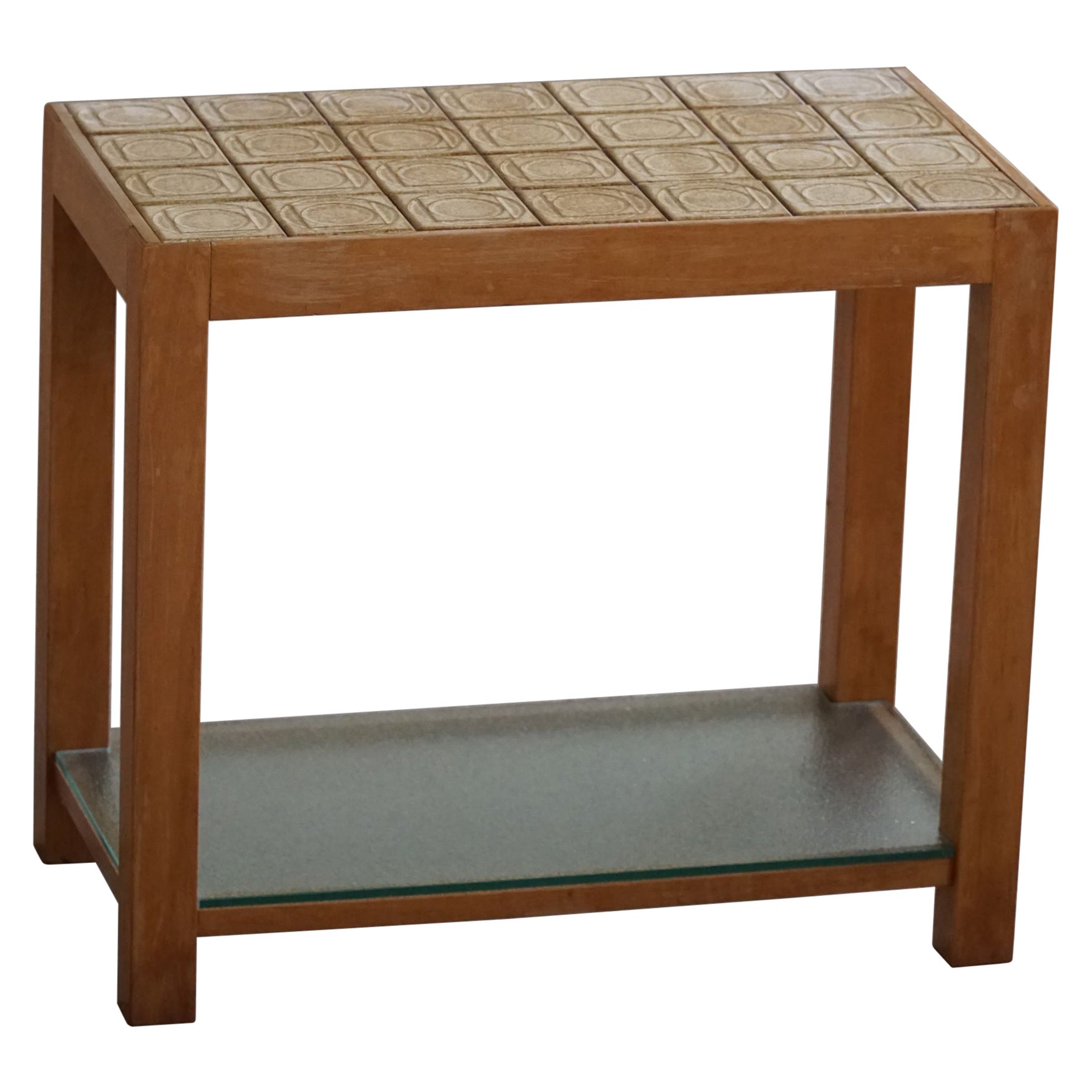 Danish Modern Side Table in Beech, Tiles 
Glass, Made in 1980s