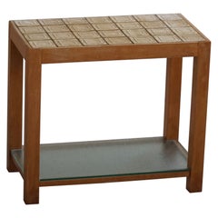 Danish Modern Side Table in Beech, Tiles & Glass, Made in 1980s