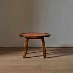 Danish Modern Side Table with Flame Birch Top and Leather Inlay