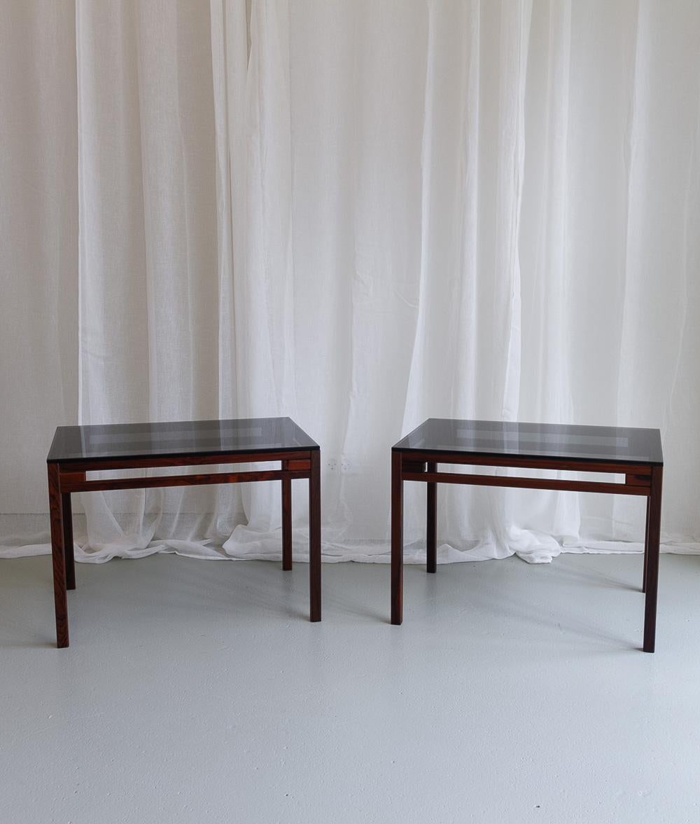 Danish Modern Side Tables in Rosewood and Glass, 1960s. Set of 2. For Sale 2