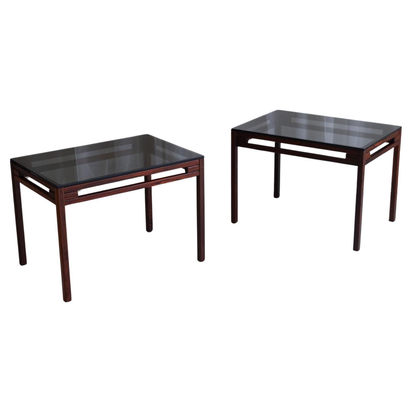 Danish Modern Side Tables in Rosewood and Glass, 1960s. Set of 2. For Sale