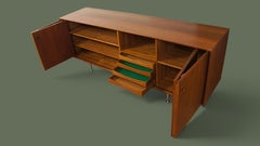 Danish Modern Sideboard, Teak with Recessed Handles, Metal Legs, 1960s