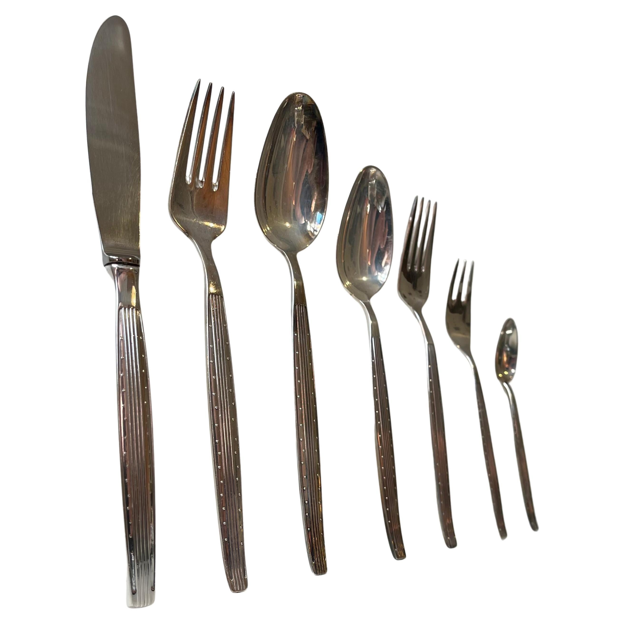 Danish Modern Silver-Plated Capri Cutlery Set for 12 Persons by Kr. J. Andersen For Sale