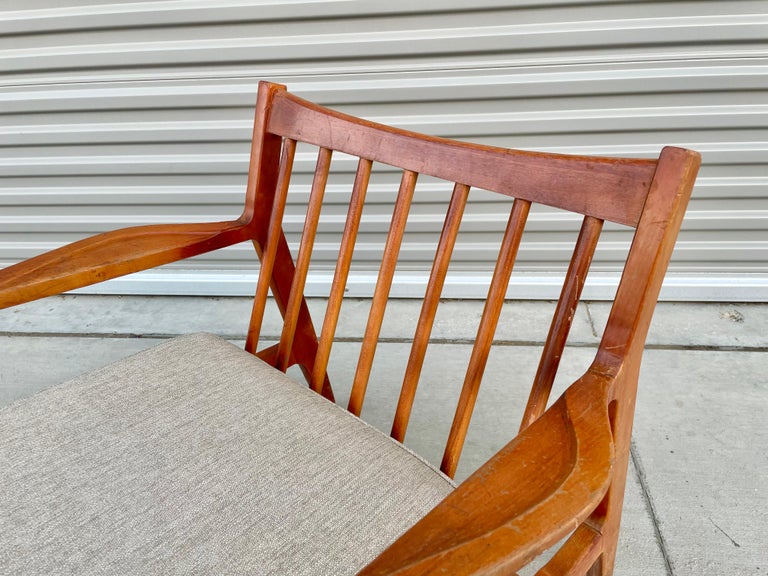 Fabric Danish Modern Single Walnut Lounge Chair by Ib Kofod-Larsen for Selig For Sale
