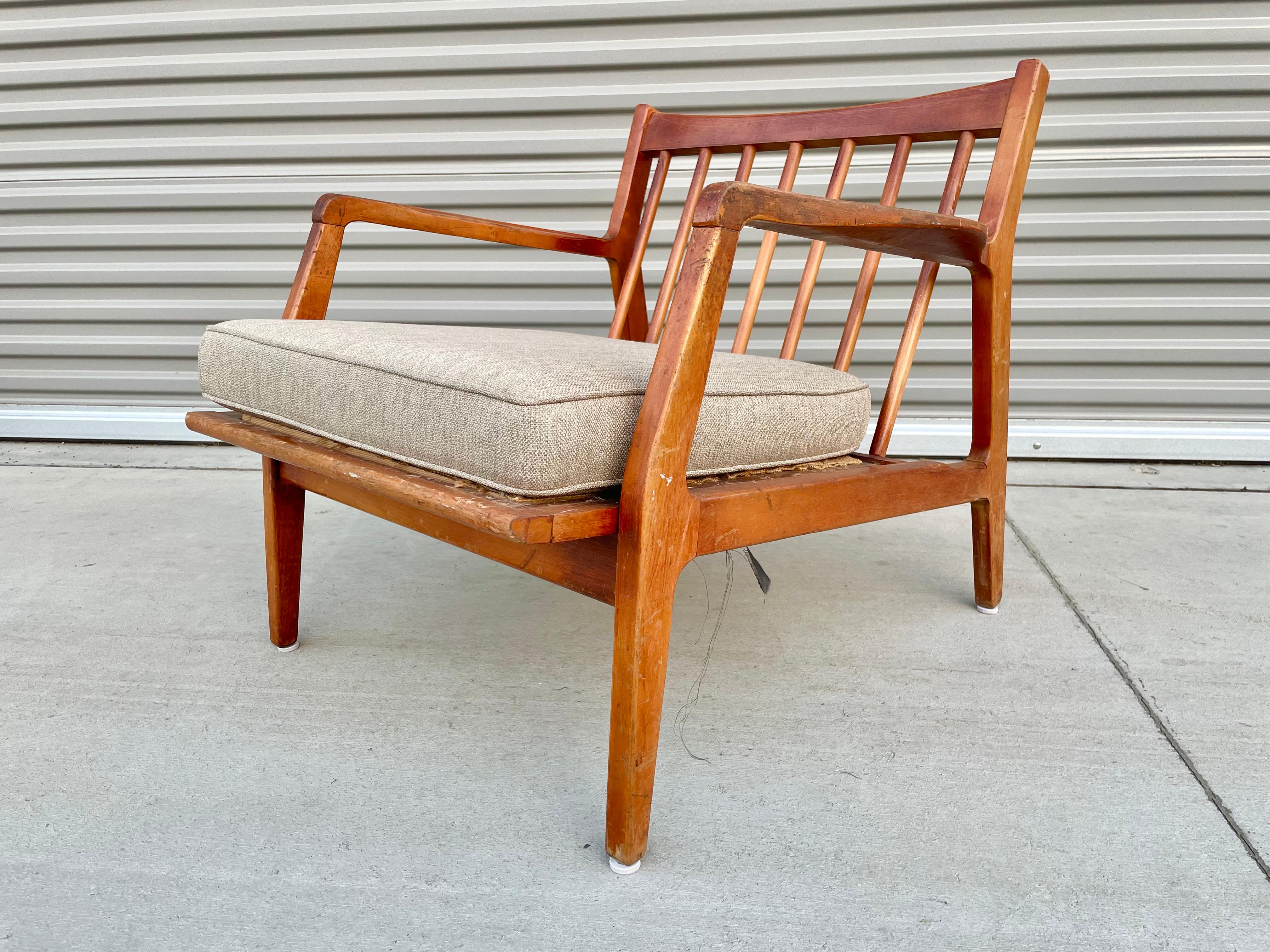 Fabric Danish Modern Single Walnut Lounge Chair by Ib Kofod-Larsen for Selig