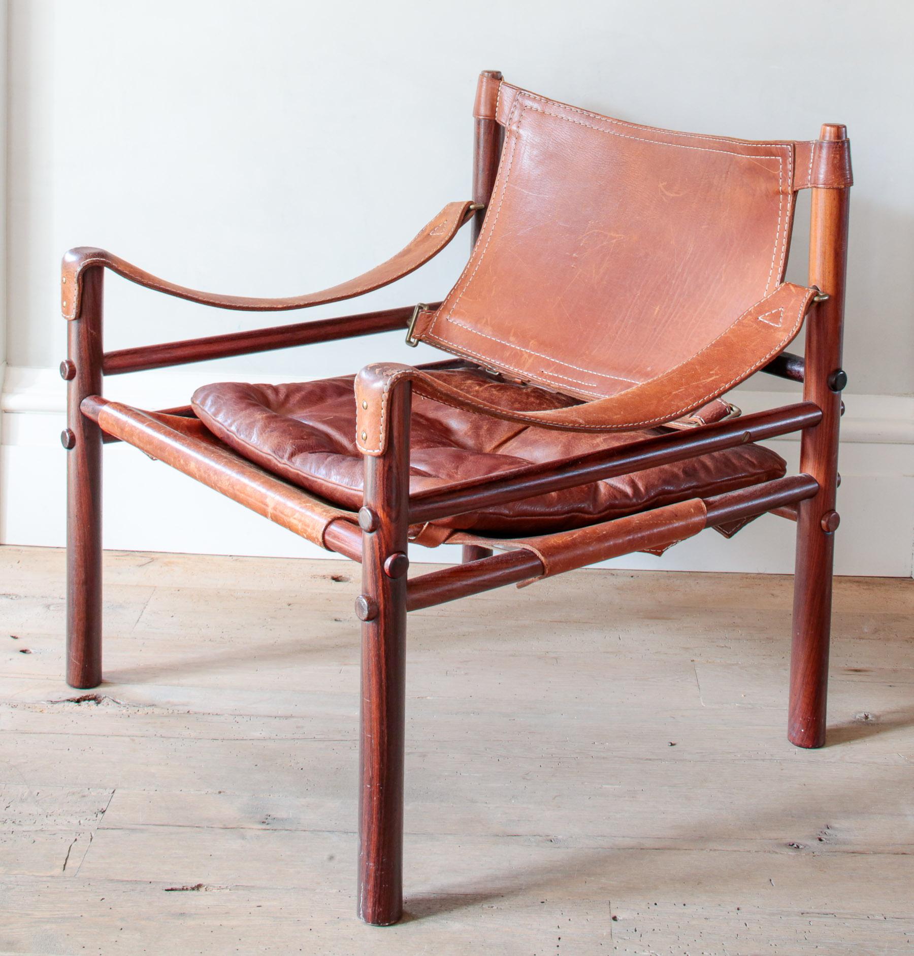 Scandinavian Modern Danish Modern Sirroco Safari Chair in Rosewood & Maroon Leather by Arne Norell