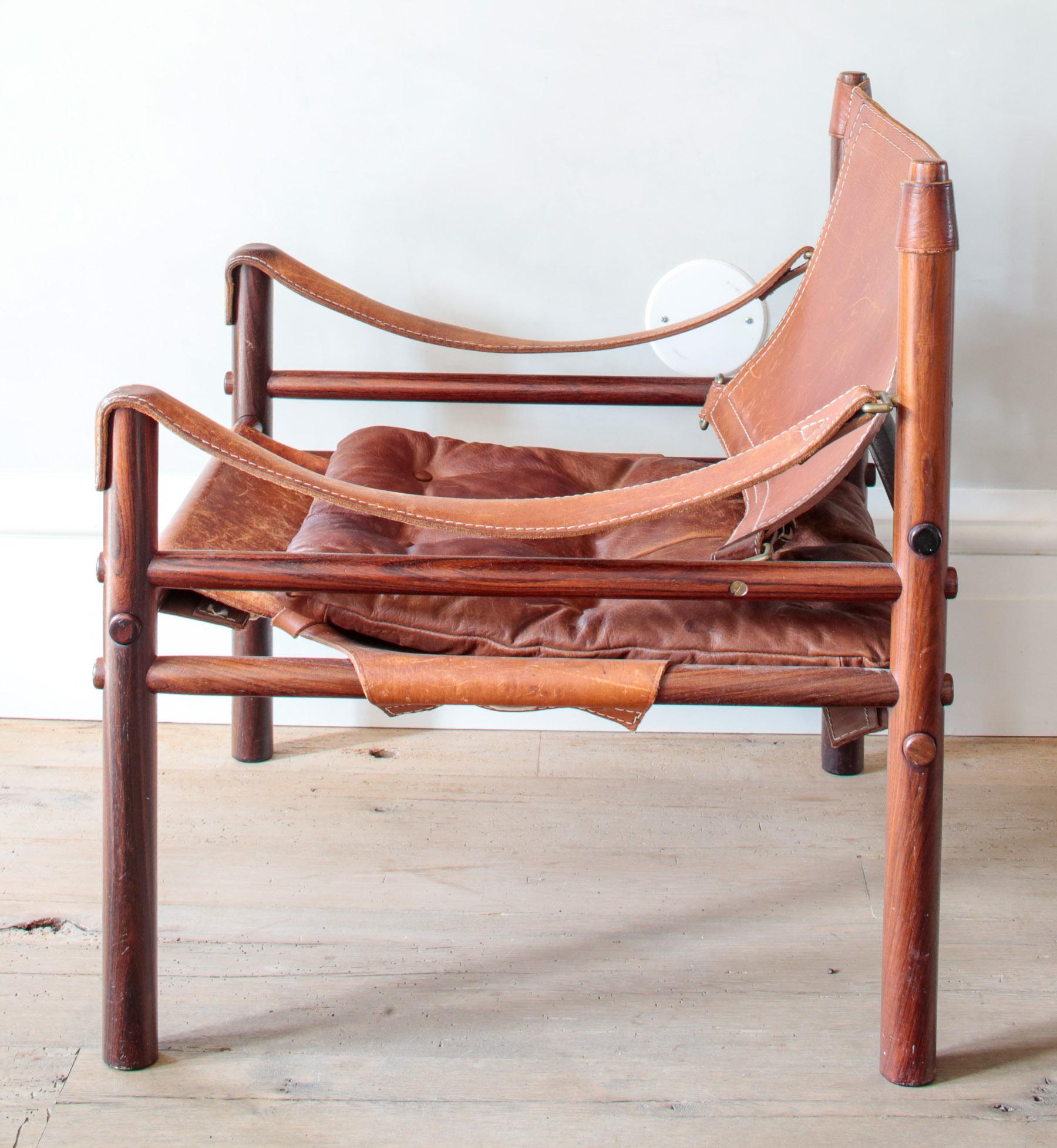 Swedish Danish Modern Sirroco Safari Chair in Rosewood & Maroon Leather by Arne Norell