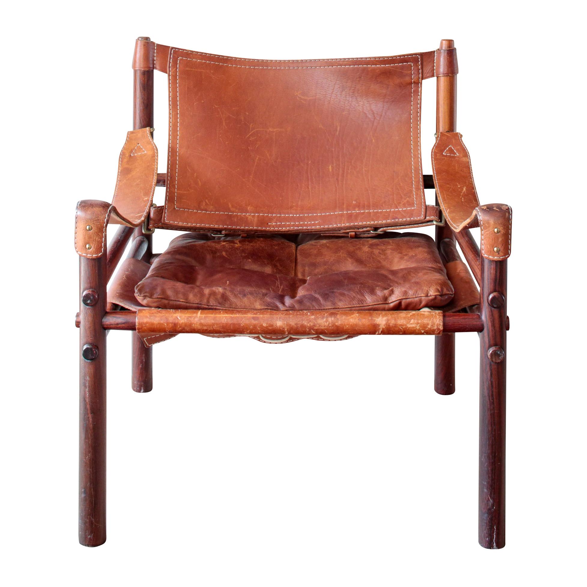 Danish Modern Sirroco Safari Chair in Rosewood & Maroon Leather by Arne Norell