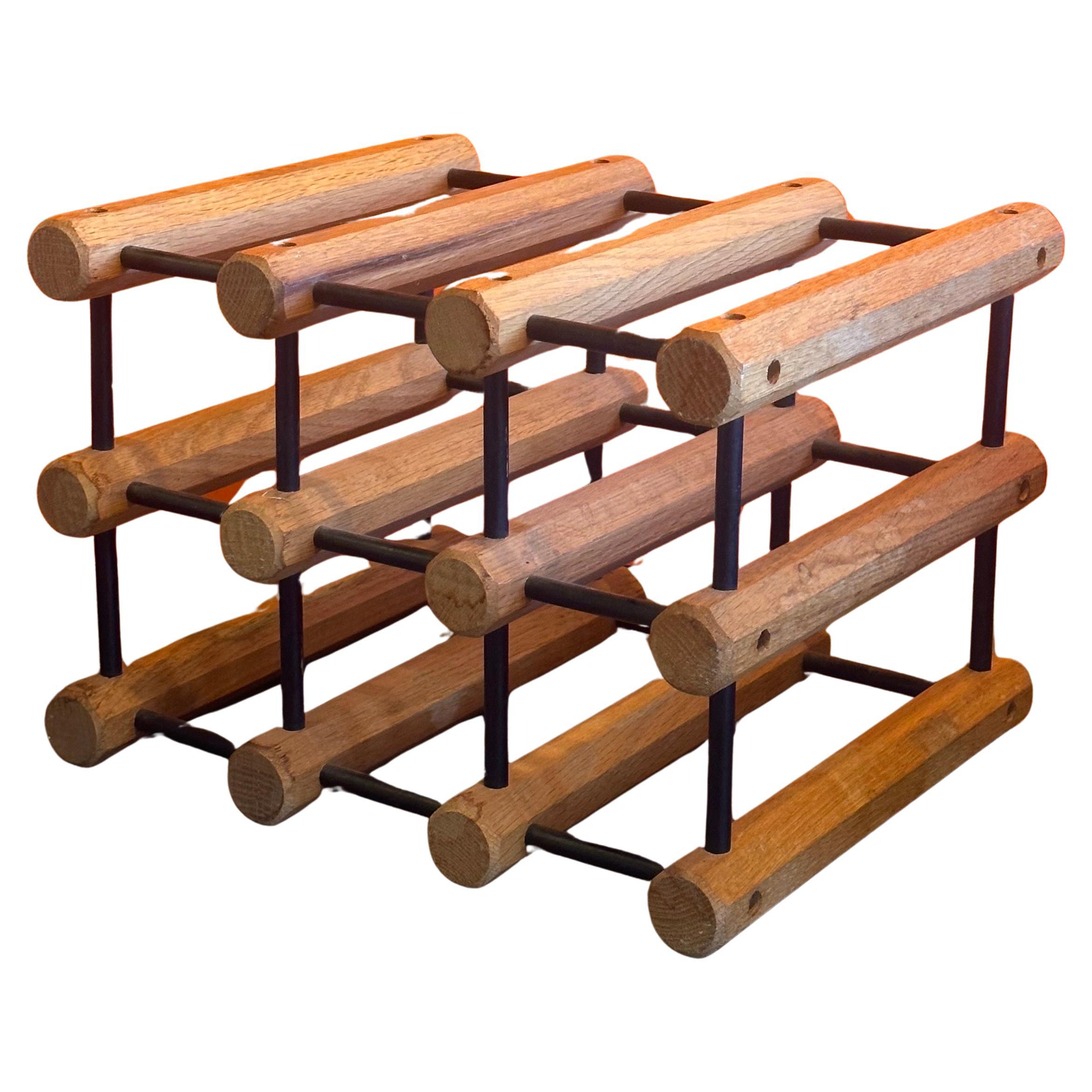 A versatile solid birch six bottle wine rack in the style of  Nissen Langaa, circa 1970s.  The piece is in very good vintage condition and quite sturdy; it measures 9