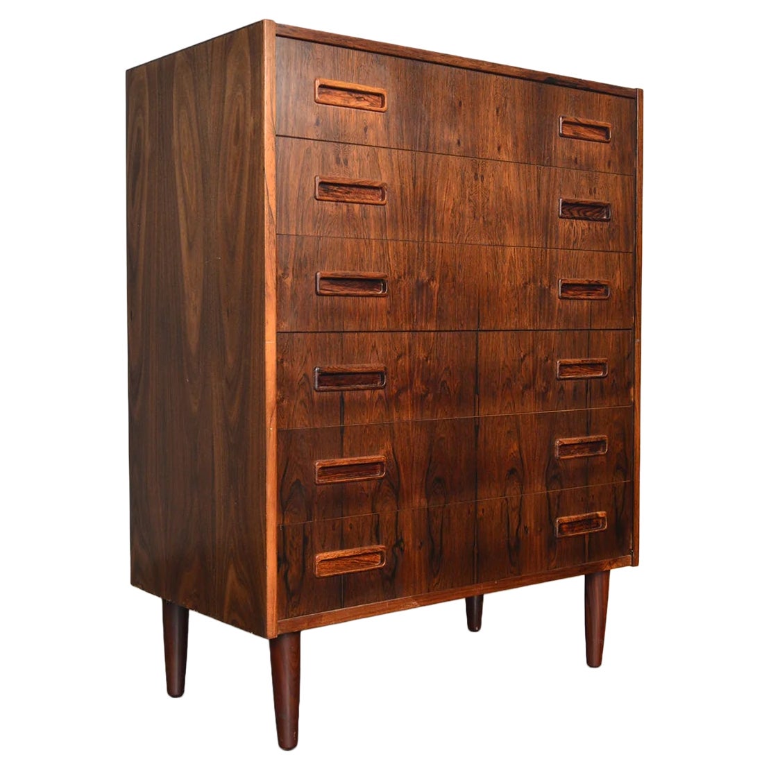 Commode haute danoise moderne à six tiroirs en bois de rose